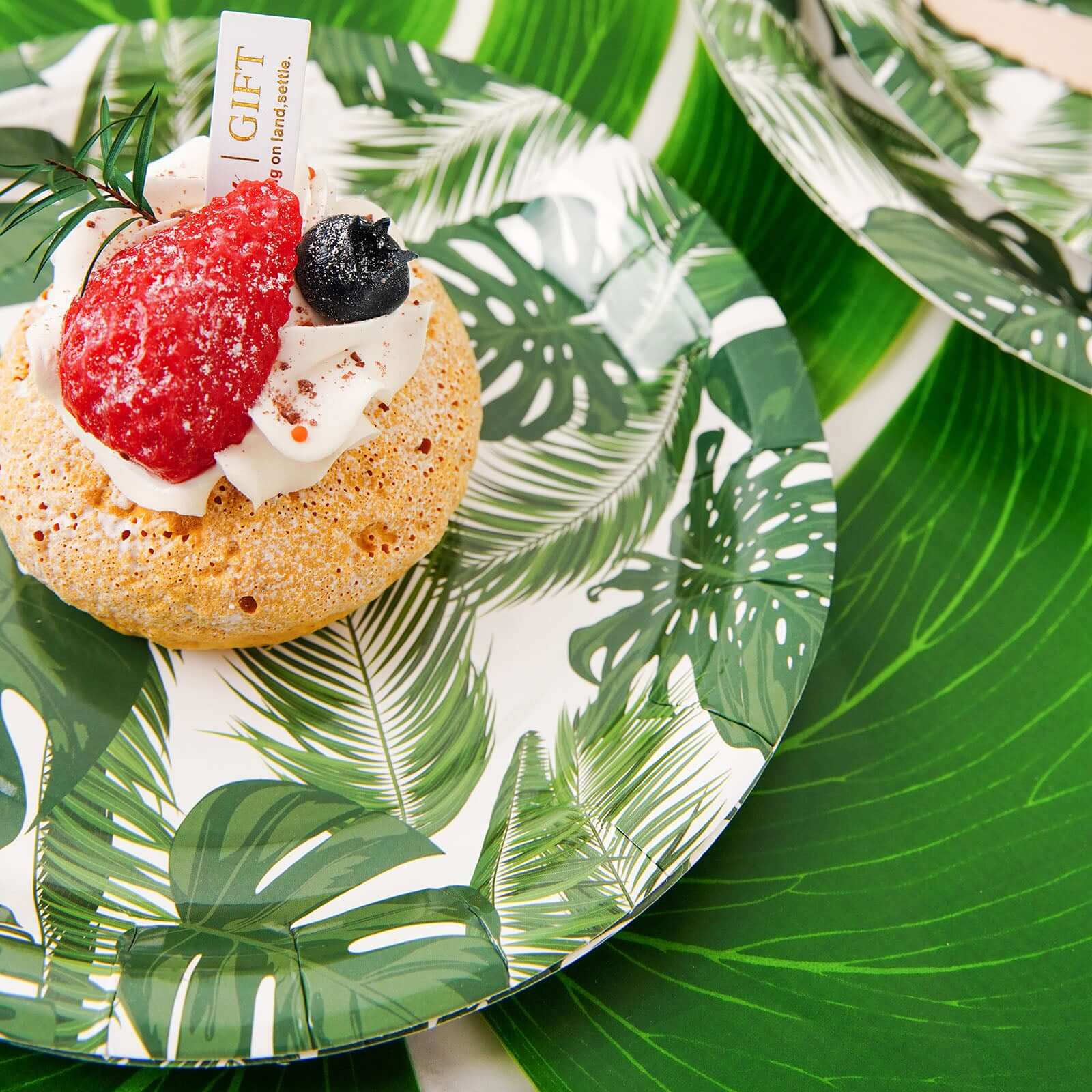 25-Pack Paper Round Dessert Plates 7" White with Tropical Palm Leaf Design - 300GSM Disposable Appetizer Salad Plates for Luau & Summer Gatherings - Image 12