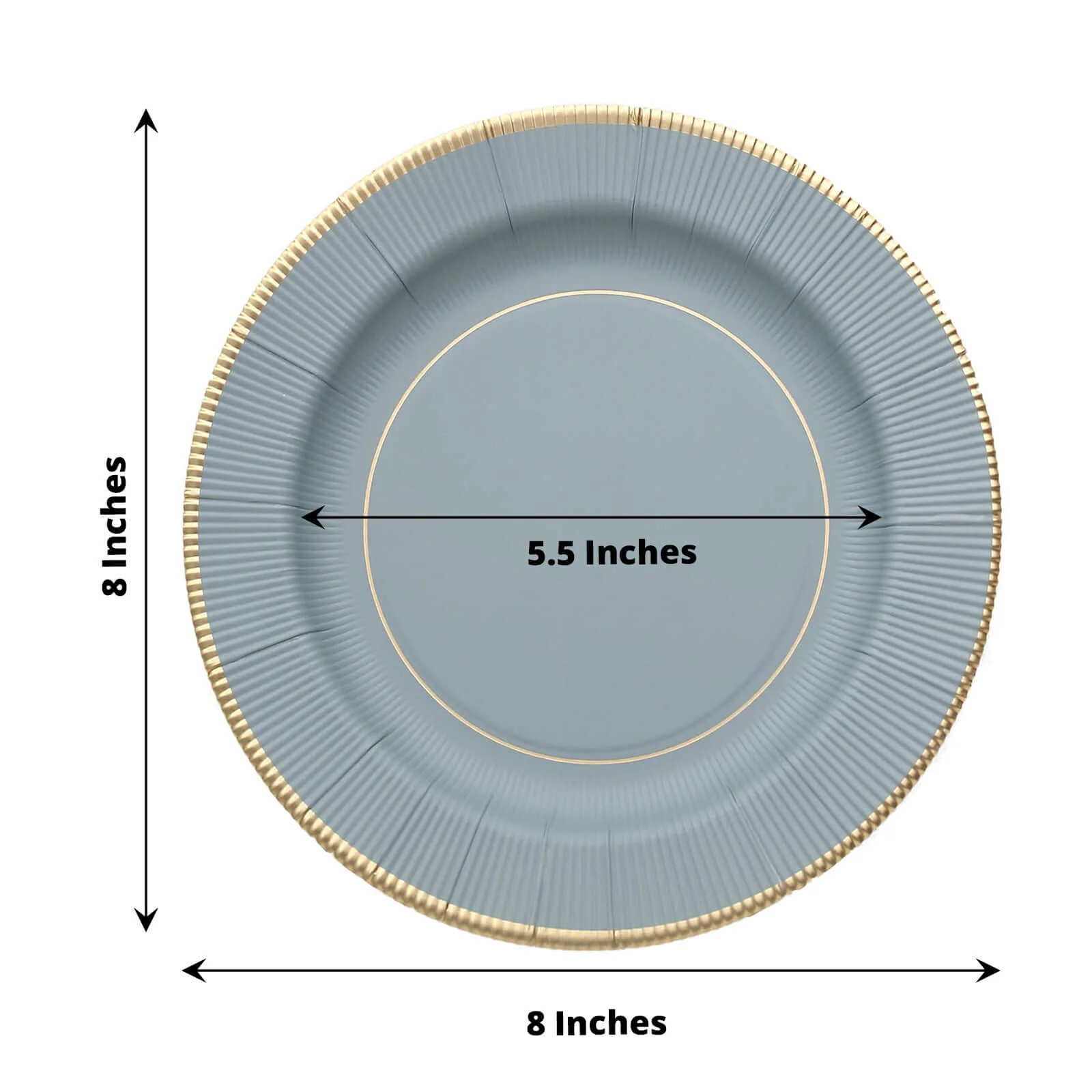 25-Pack Paper Round Dessert Plates 8" Dusty Blue Sunray Design with Gold Rim - 350GSM Heavy Duty Disposable Appetizer Salad Plates - Image 3
