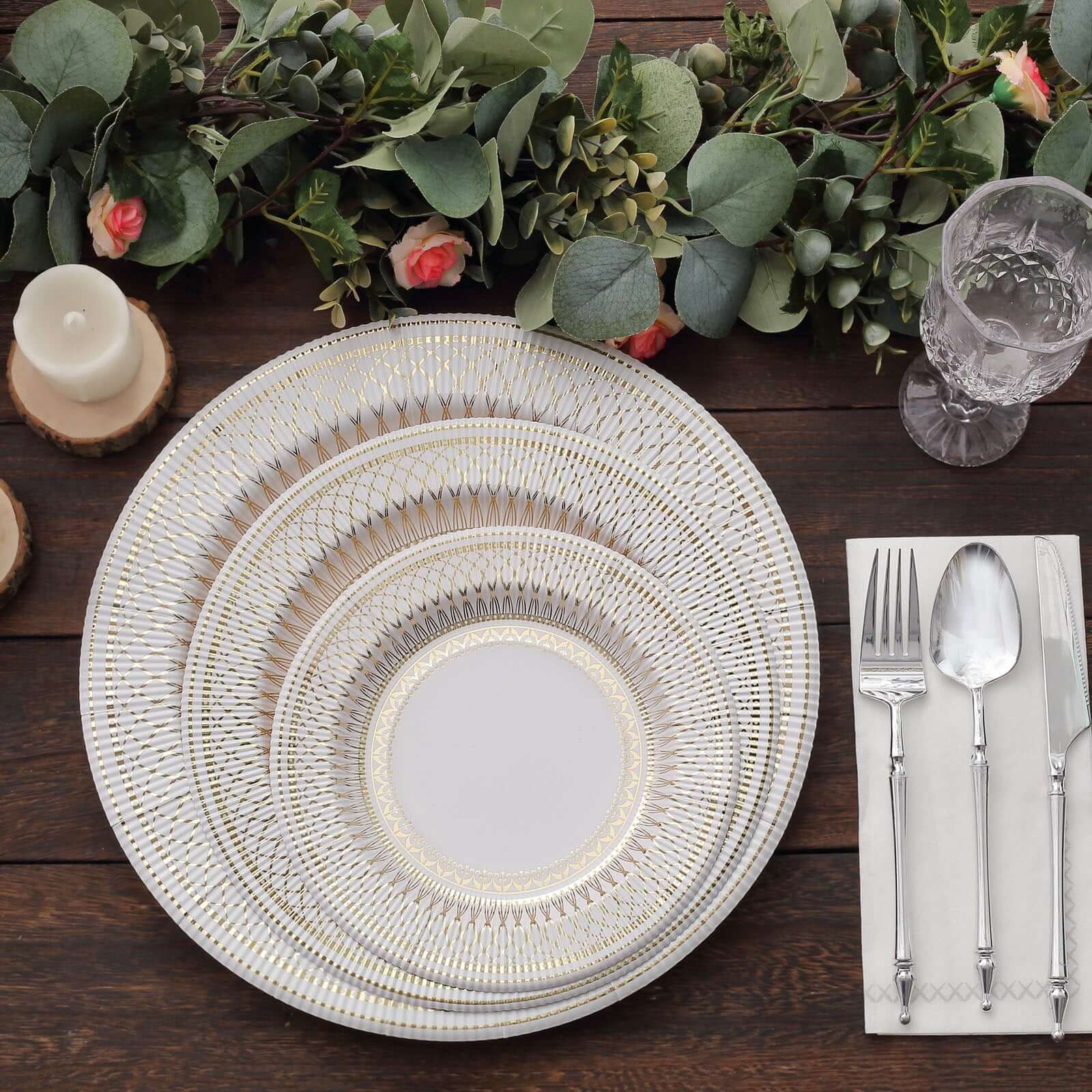 25-Pack Paper Round Dessert Plates 8" Gold And White Vintage Porcelain Style - 300GSM Heavy Duty Disposable Salad Appetizer Plates for Classy Themes & Celebrations - Image 10