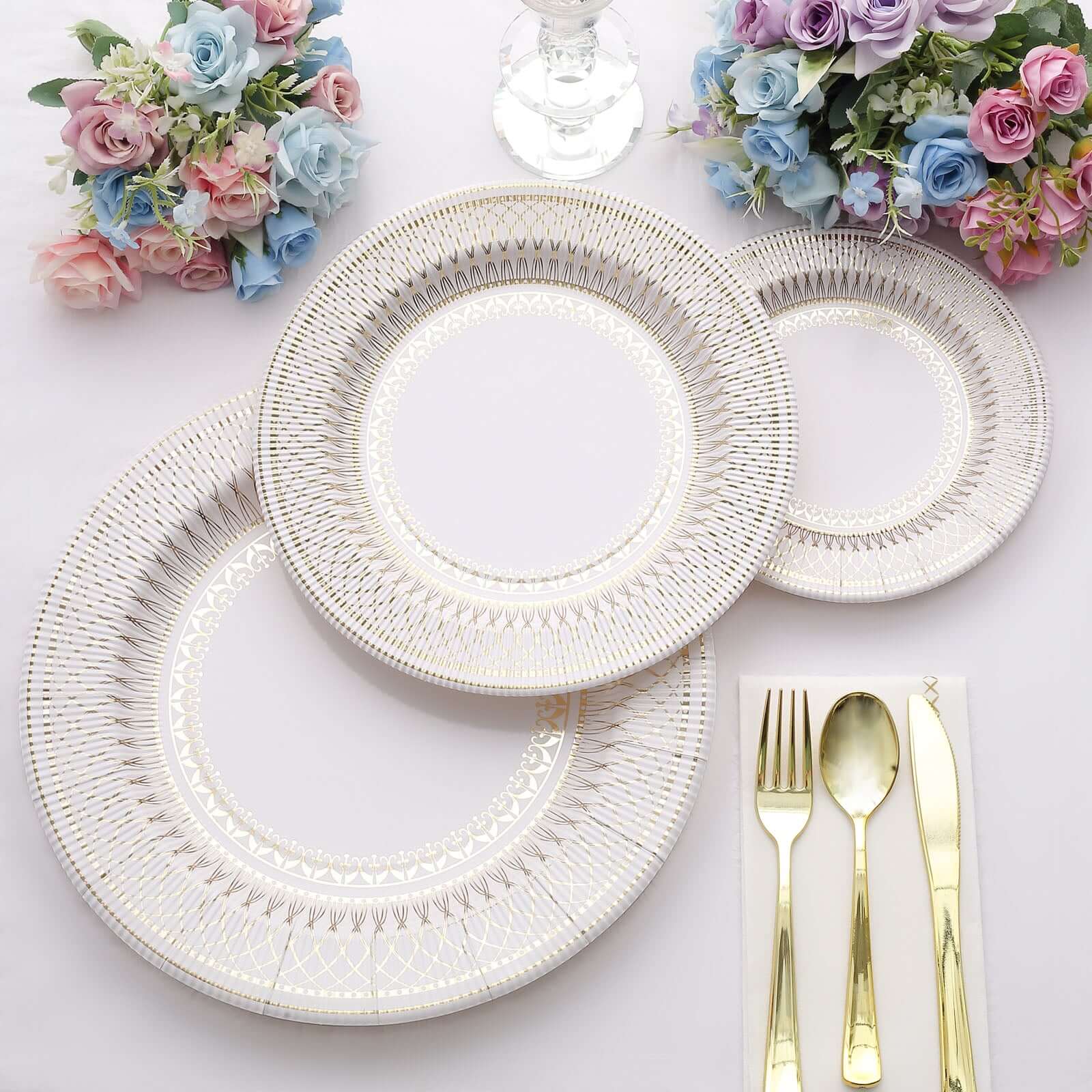 25-Pack Paper Round Dessert Plates 8" Gold And White Vintage Porcelain Style - 300GSM Heavy Duty Disposable Salad Appetizer Plates for Classy Themes & Celebrations - Image 11