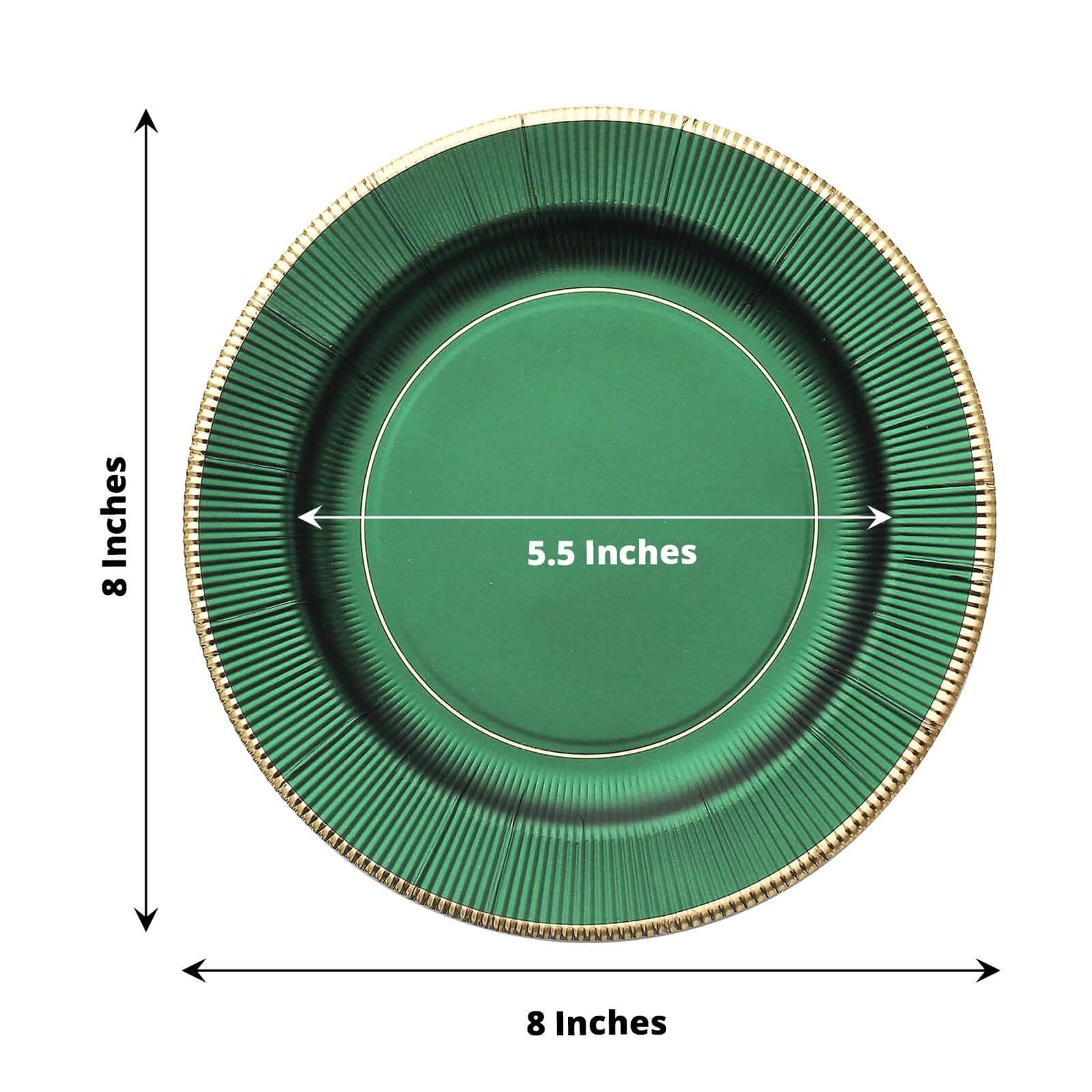 25-Pack Paper Round Dessert Plates 8" Hunter Emerald Green Sunray Design with Gold Rim - 350GSM Heavy Duty Disposable Appetizer Salad Plates - Image 3