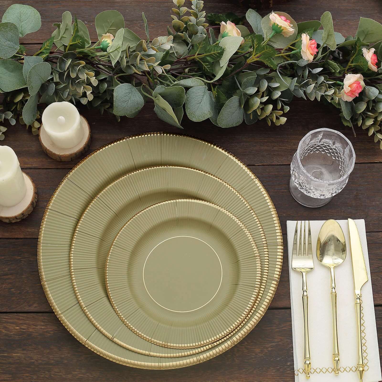 25-Pack Paper Round Dessert Plates 8" Khaki Sunray Design with Gold Rim - 350GSM Heavy Duty Disposable Appetizer Salad Plates - Image 13