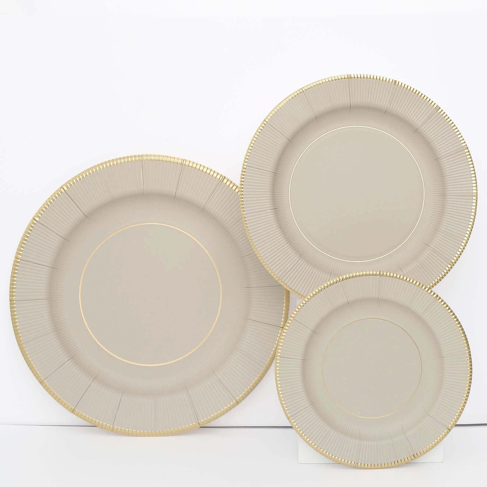 25-Pack Paper Round Dessert Plates 8" Taupe Sunray Design with Gold Rim - 350GSM Heavy Duty Disposable Appetizer Salad Plates - Image 14