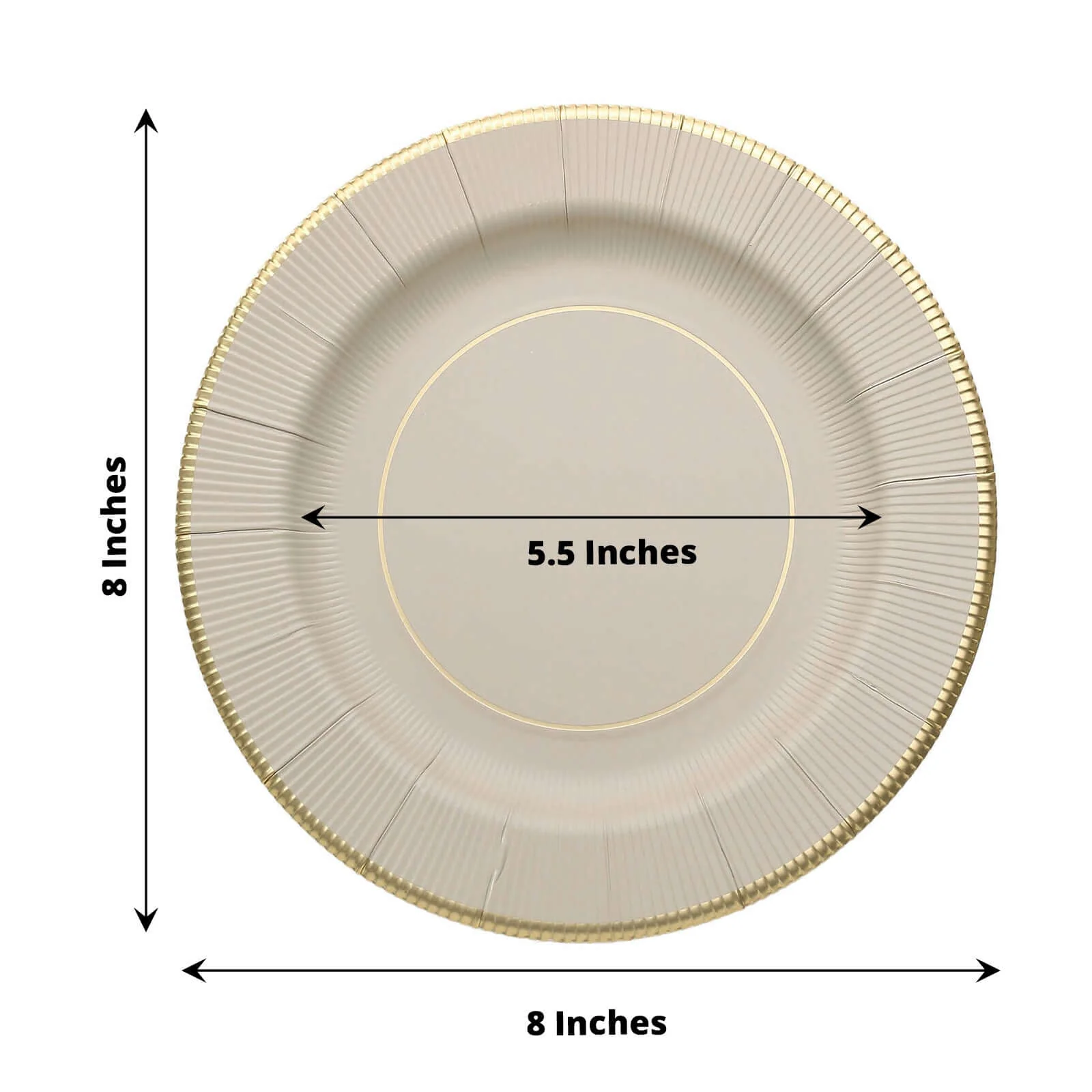 25-Pack Paper Round Dessert Plates 8" Taupe Sunray Design with Gold Rim - 350GSM Heavy Duty Disposable Appetizer Salad Plates - Image 3