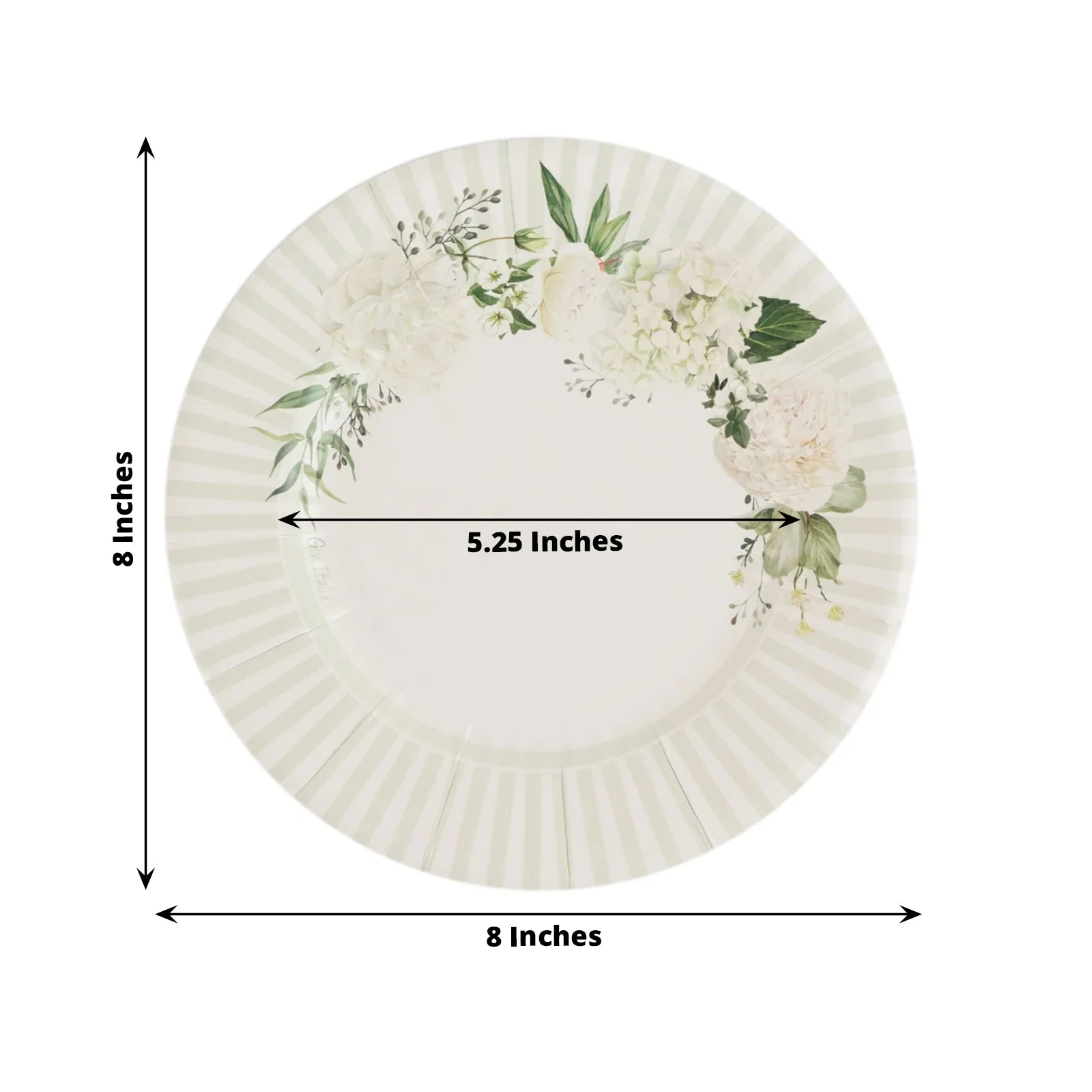 25-Pack Paper Round Dessert Plates 8" White with Sage Green Floral Print & Lined Rim - Disposable Appetizer Salad Party Plates for Bridal Showers & Luncheons - Image 2