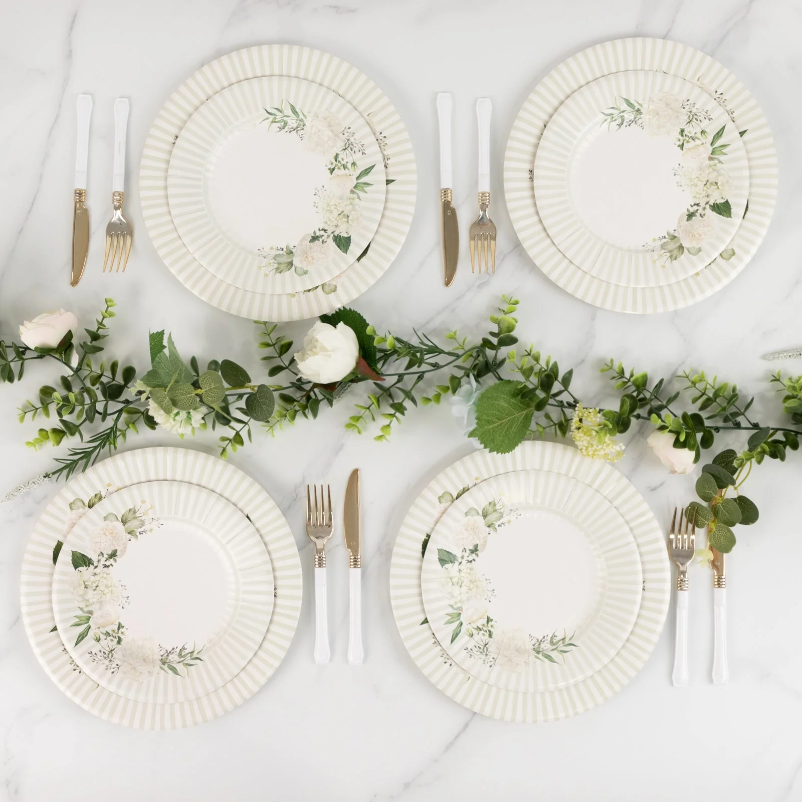 25-Pack Paper Round Dessert Plates 8" White with Sage Green Floral Print & Lined Rim - Disposable Appetizer Salad Party Plates for Bridal Showers & Luncheons - Image 7