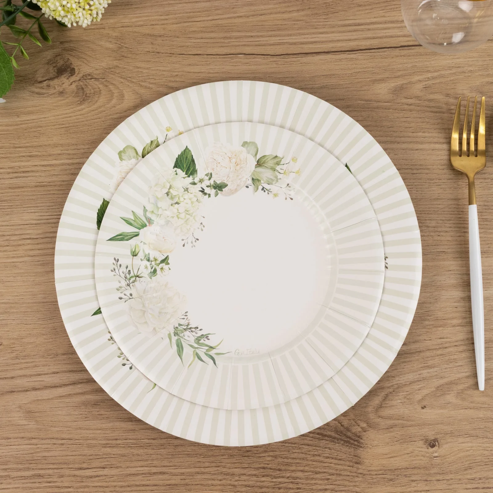 25-Pack Paper Round Dessert Plates 8" White with Sage Green Floral Print & Lined Rim - Disposable Appetizer Salad Party Plates for Bridal Showers & Luncheons - Image 8