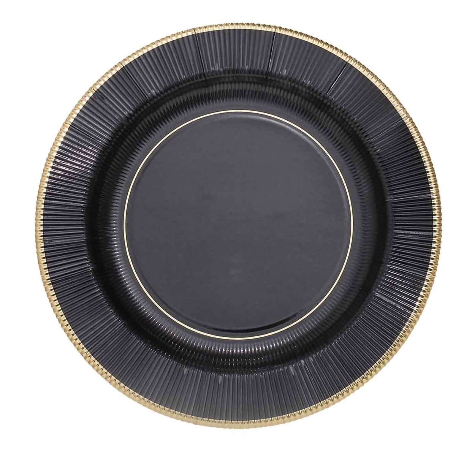 25-Pack Paper Round Dinner Plates 10" Black Sunray Design with Gold Rim - 350GSM Heavy Duty Disposable Party Plates - Image 7