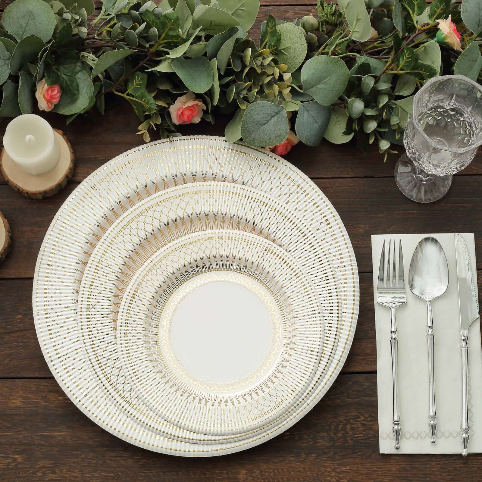25-Pack Paper Round Dinner Plates 10" Gold And White Vintage Porcelain Style - 300GSM Heavy Duty Disposable Party Plates for Classy Themes & Celebrations - Image 10