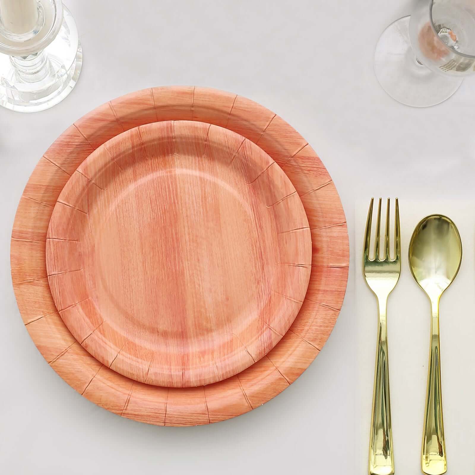25-Pack Paper Round Dinner Plates 10" Natural Wood Grain Print - Disposable Party Plates Rustic & Nature-Inspired Events - Image 5