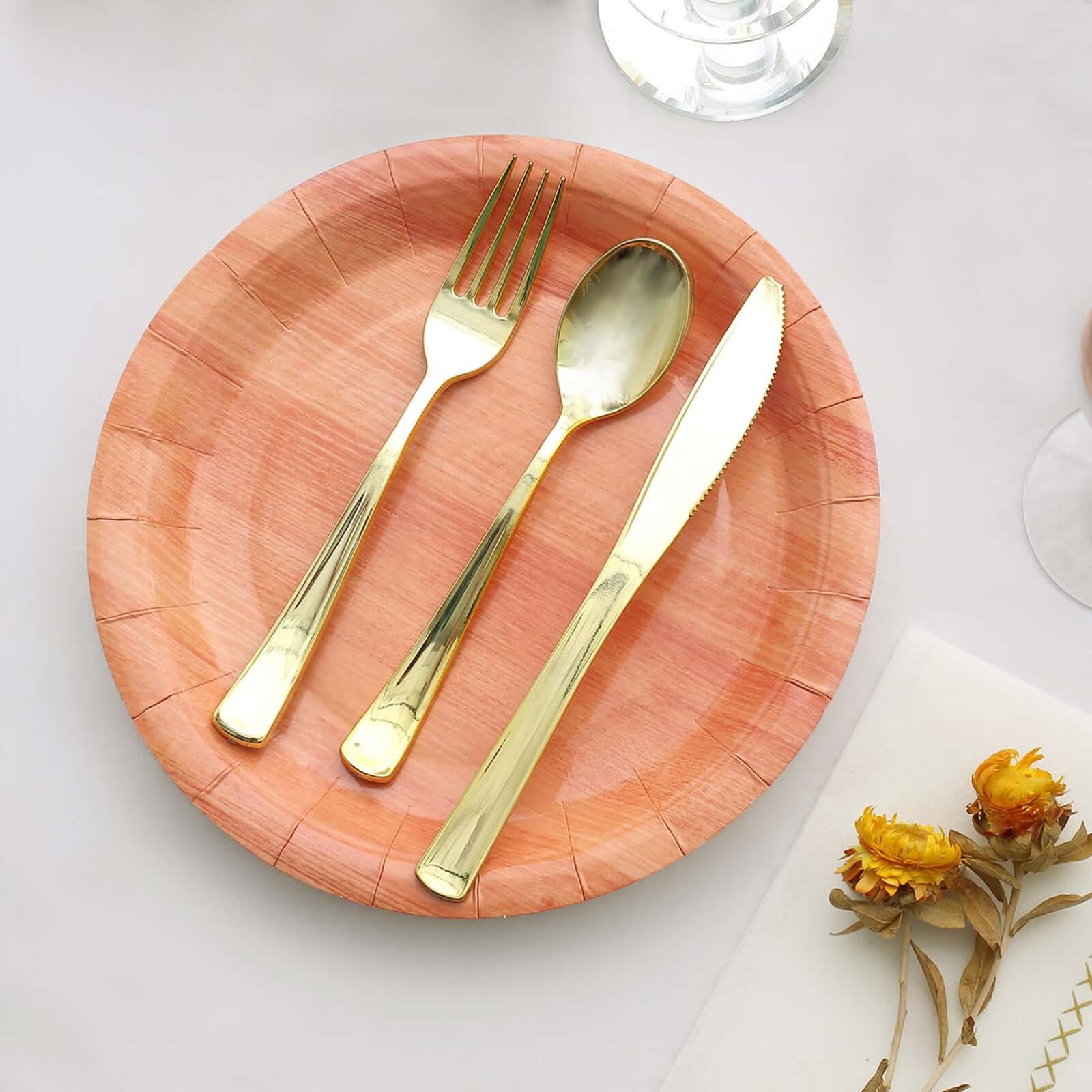 25-Pack Paper Round Dinner Plates 10" Natural Wood Grain Print - Disposable Party Plates Rustic & Nature-Inspired Events - Image 9
