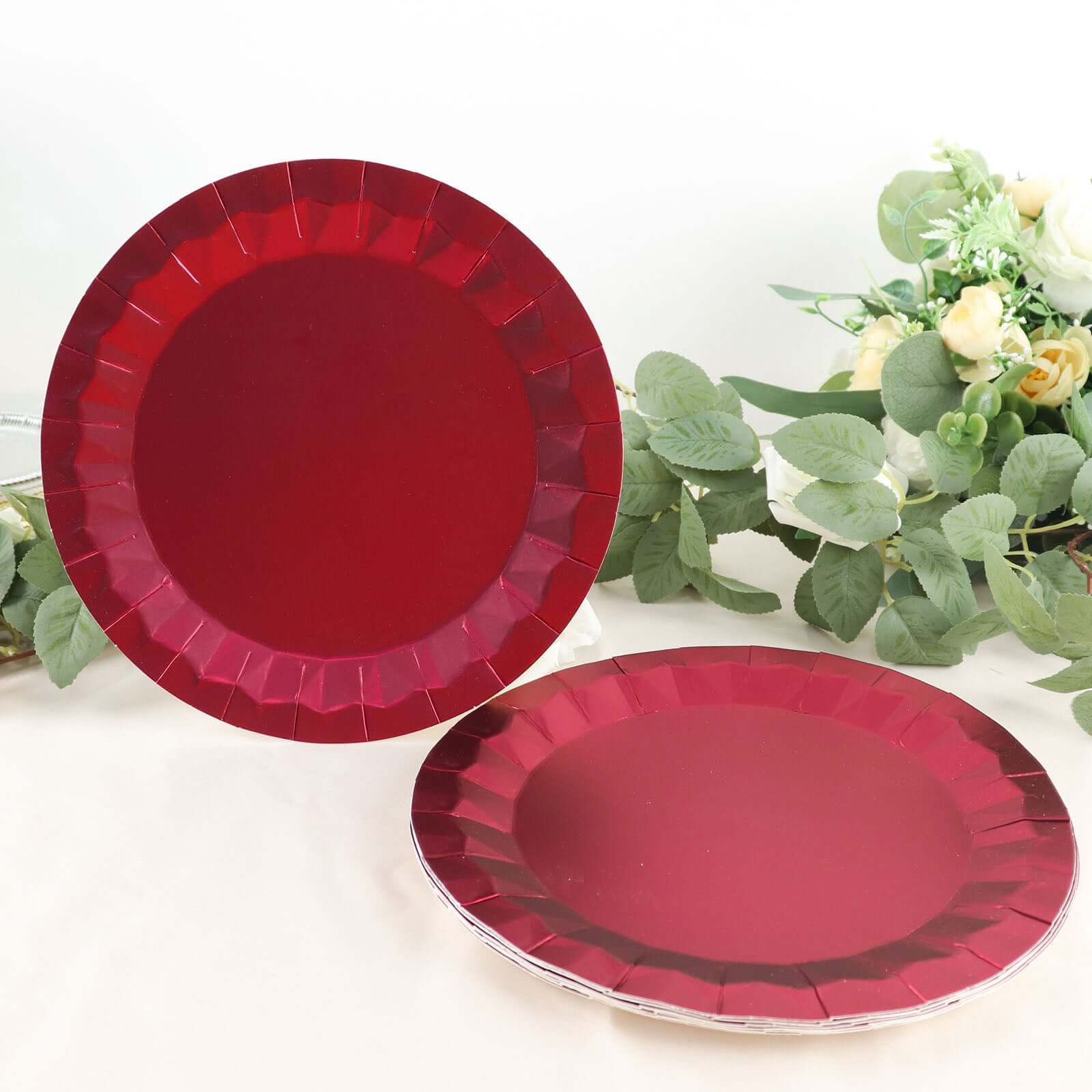 25-Pack Paper Round Dinner Plates 9" Burgundy with Geometric Prism Rim - 400GSM Disposable Party Plates - Image 11