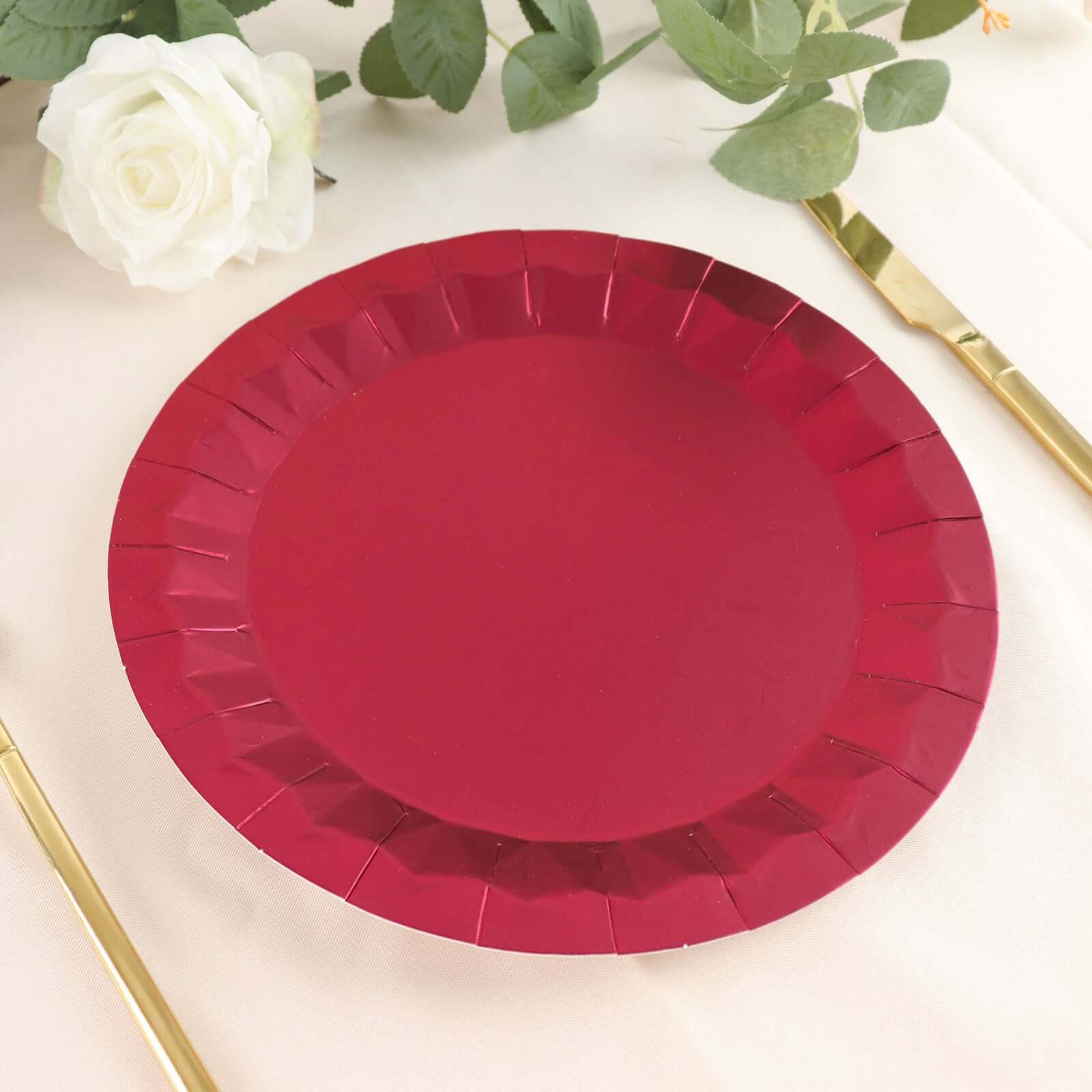 25-Pack Paper Round Dinner Plates 9" Burgundy with Geometric Prism Rim - 400GSM Disposable Party Plates - Image 8