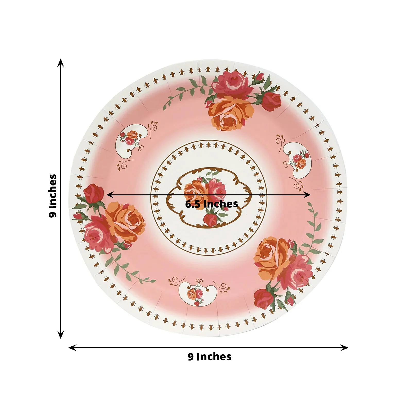 25-Pack Paper Round Dinner Plates 9" Dusty Rose with Vintage Rose Flower Print - Disposable Plates for Bridal Showers & Garden Luncheons - Image 2