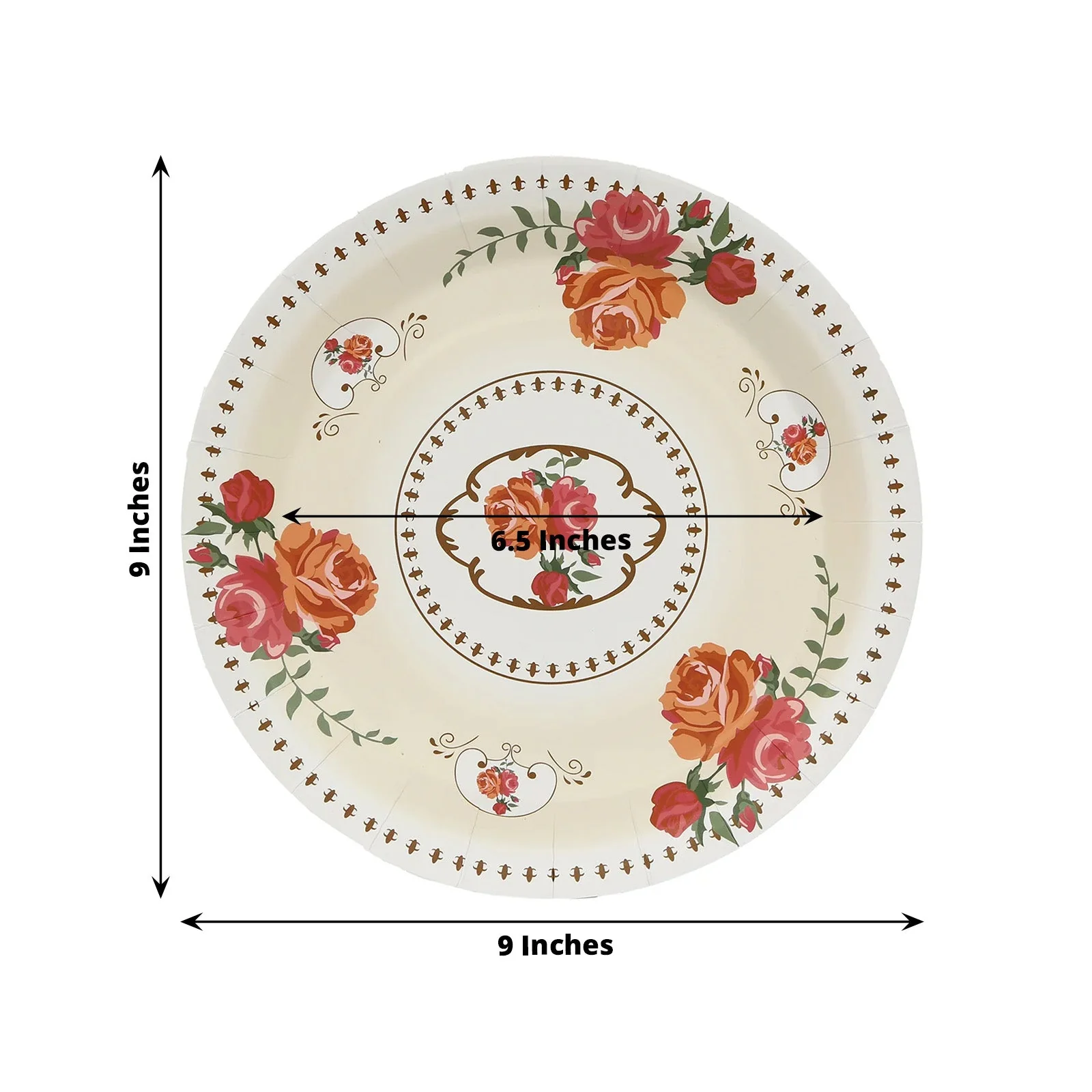 25-Pack Paper Round Dinner Plates 9" Ivory with Vintage Rose Flower Print - Disposable Plates for Bridal Showers & Garden Luncheons - Image 2