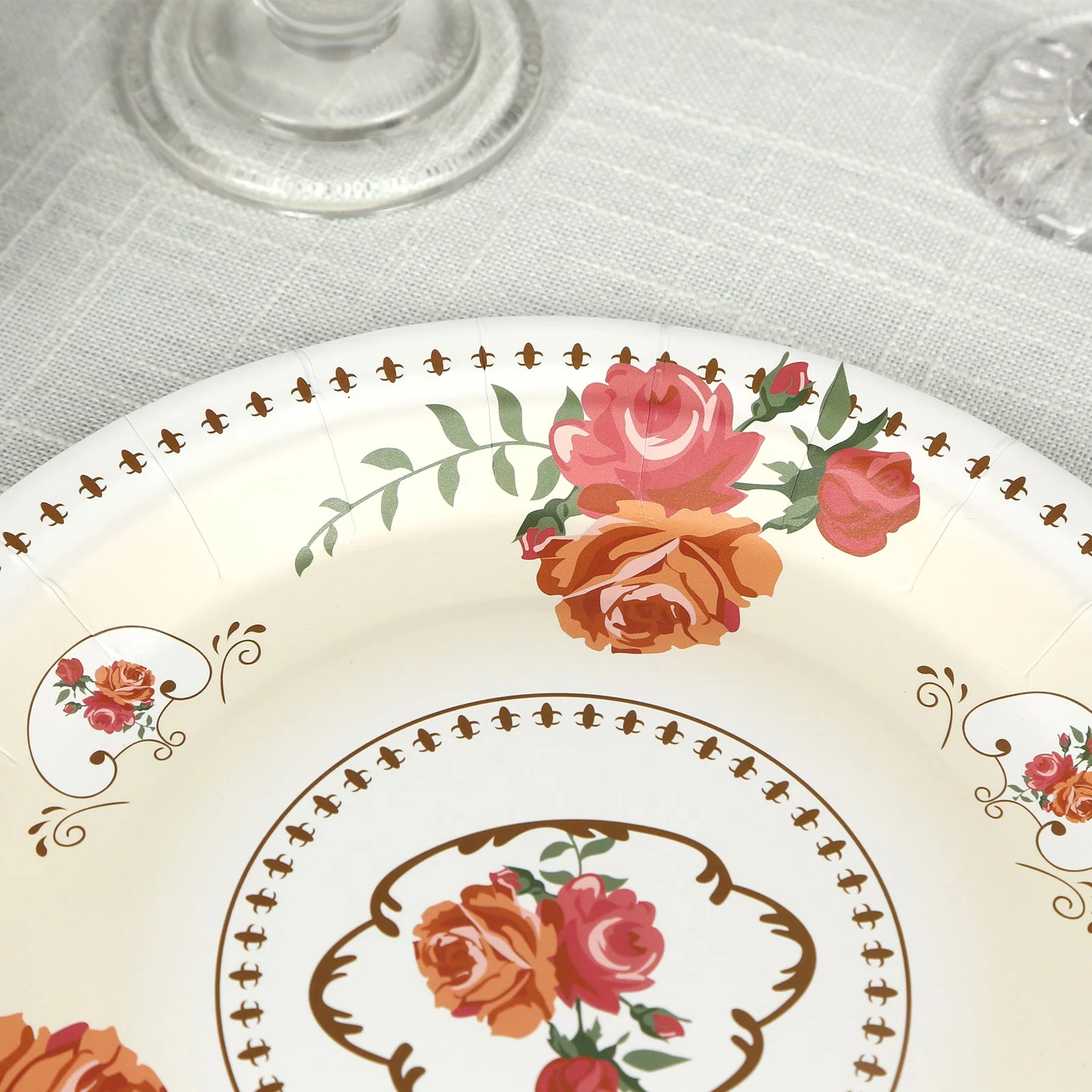 25-Pack Paper Round Dinner Plates 9" Ivory with Vintage Rose Flower Print - Disposable Plates for Bridal Showers & Garden Luncheons - Image 7
