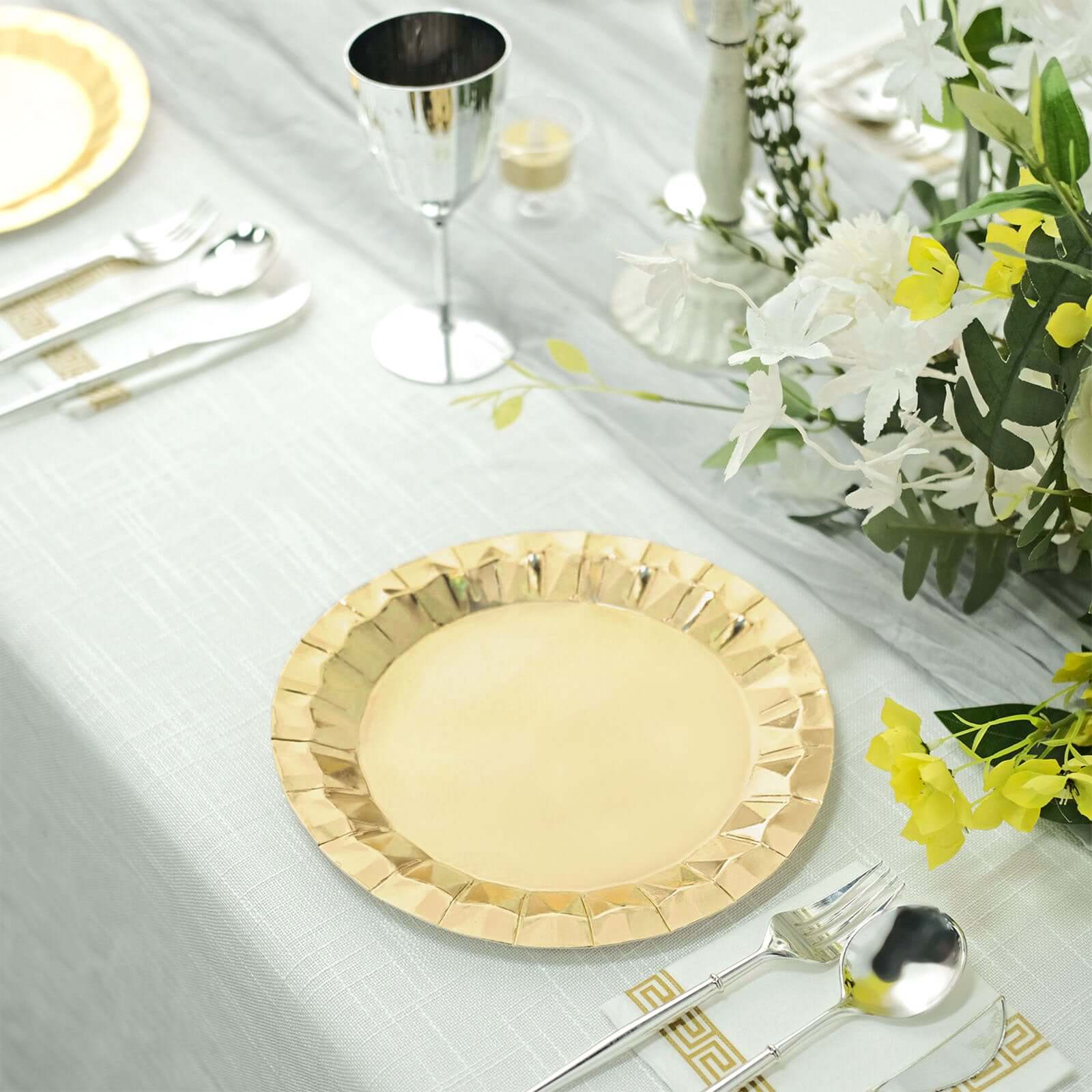 25-Pack Paper Round Dinner Plates 9" Metallic Gold with Geometric Prism Rim - 400GSM Disposable Party Plates for Cocktail Events & Receptions - Image 2
