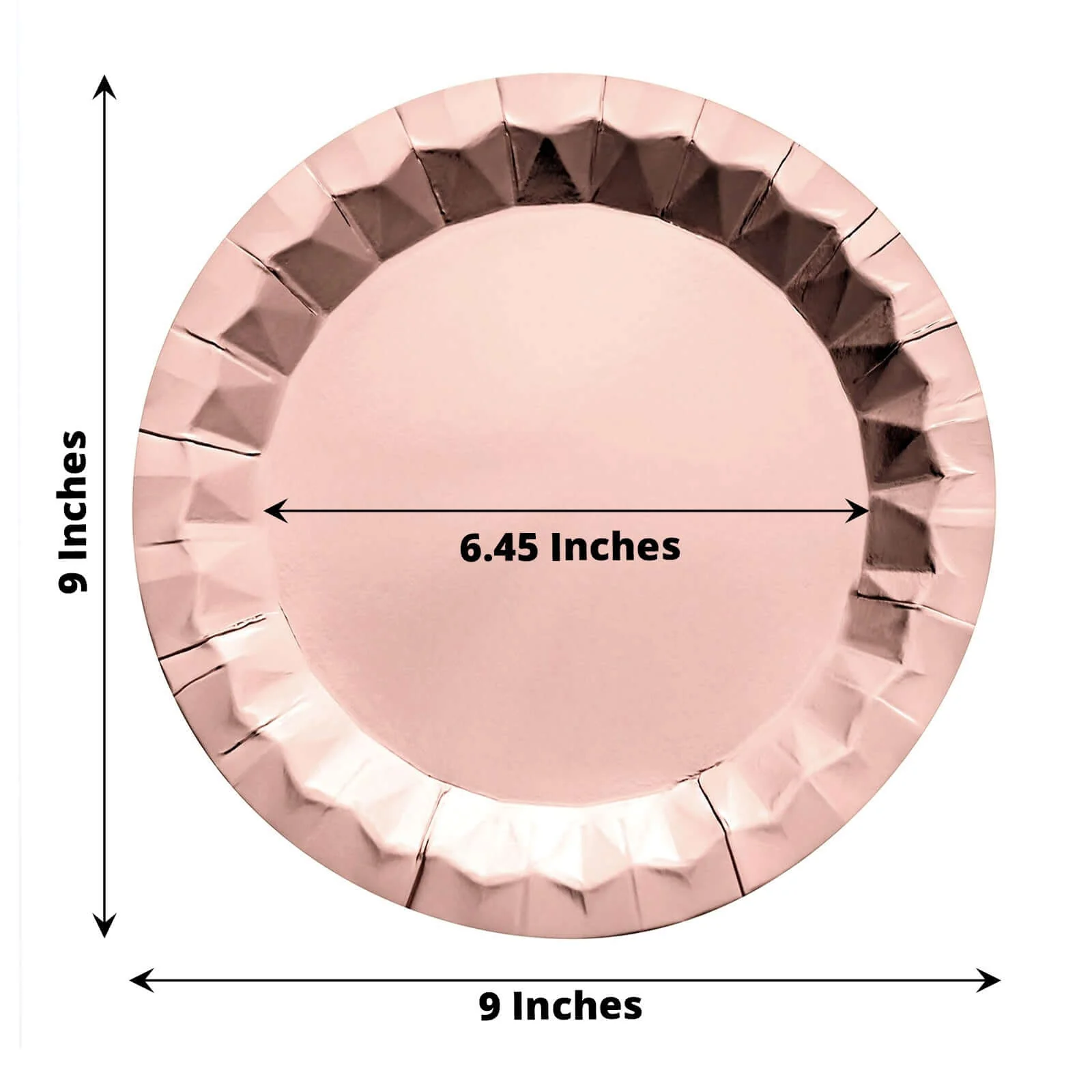 25-Pack Paper Round Dinner Plates 9" Metallic Rose Gold with Geometric Prism Rim - 400GSM Disposable Party Plates - Image 3