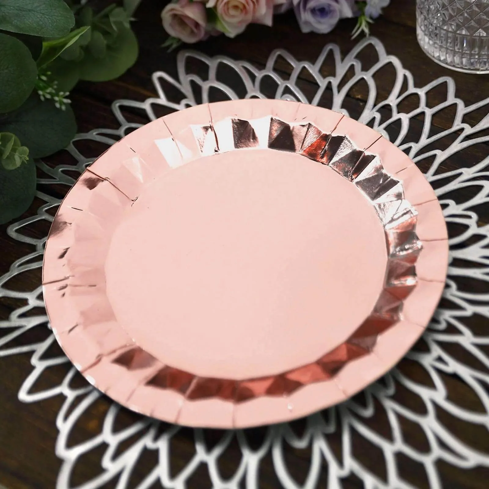 25-Pack Paper Round Dinner Plates 9" Metallic Rose Gold with Geometric Prism Rim - 400GSM Disposable Party Plates - Image 6