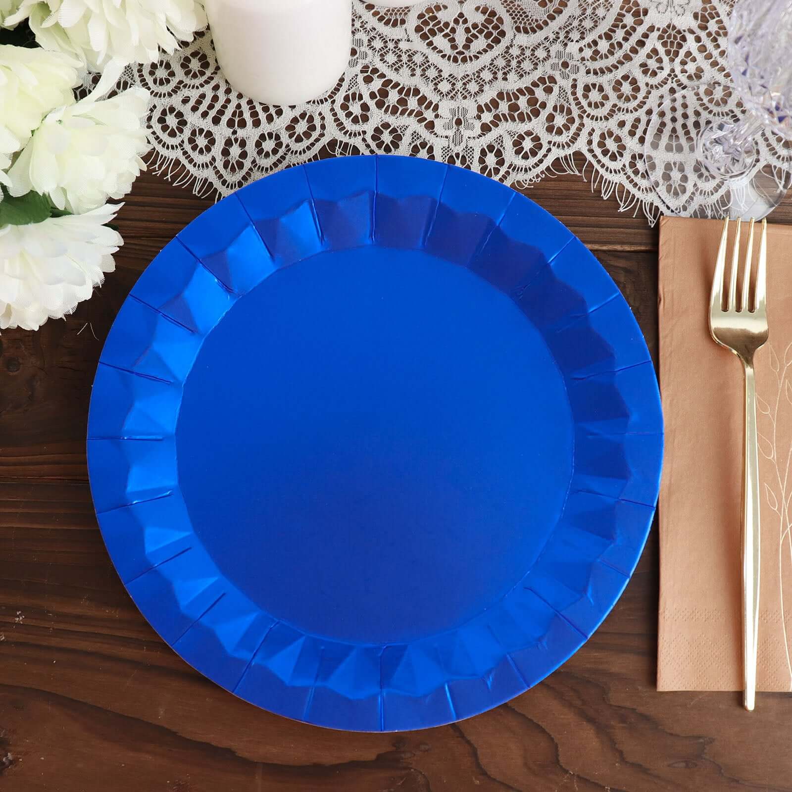 25-Pack Paper Round Dinner Plates 9" Royal Blue with Geometric Prism Rim - 400GSM Disposable Party Plates - Image 11
