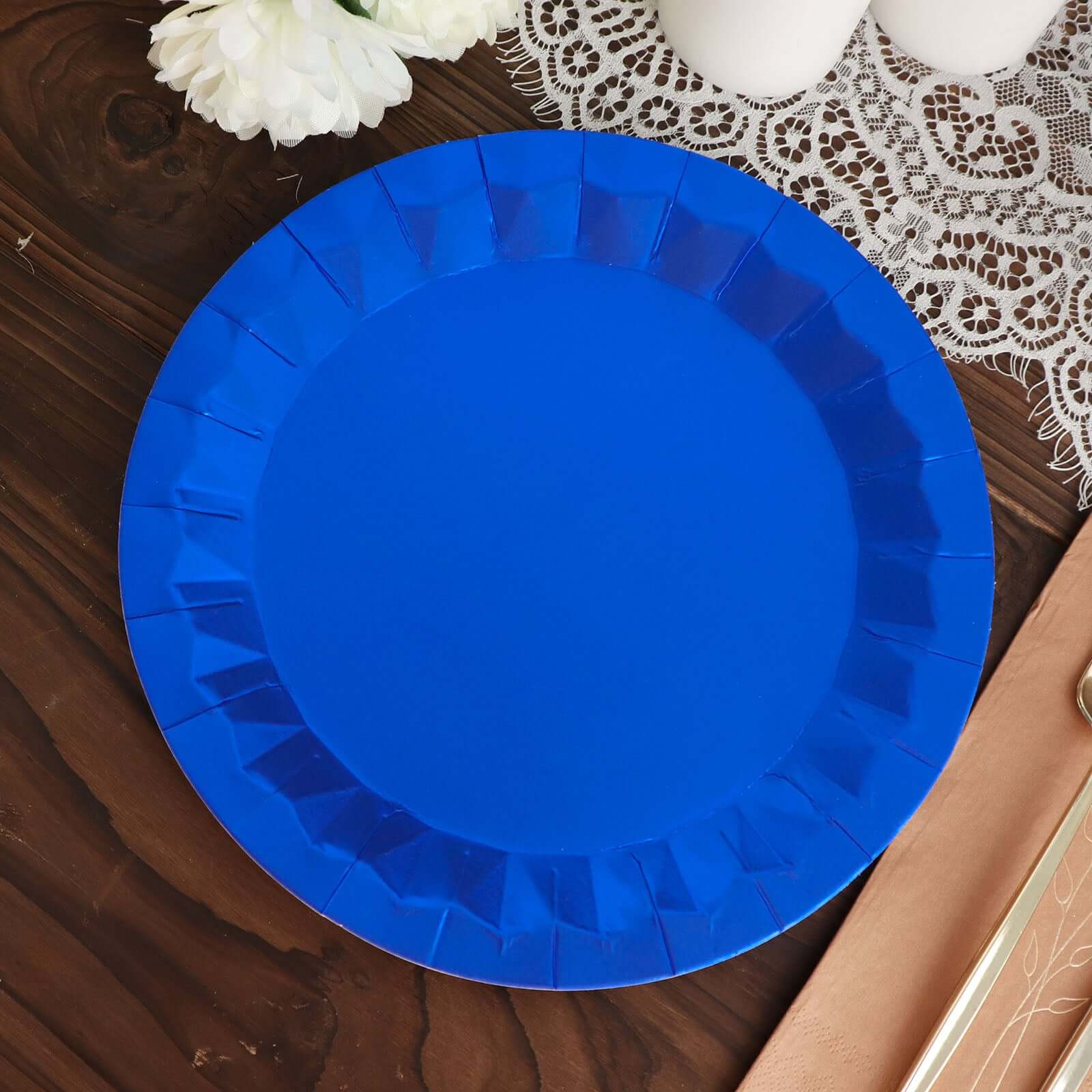 25-Pack Paper Round Dinner Plates 9" Royal Blue with Geometric Prism Rim - 400GSM Disposable Party Plates - Image 12