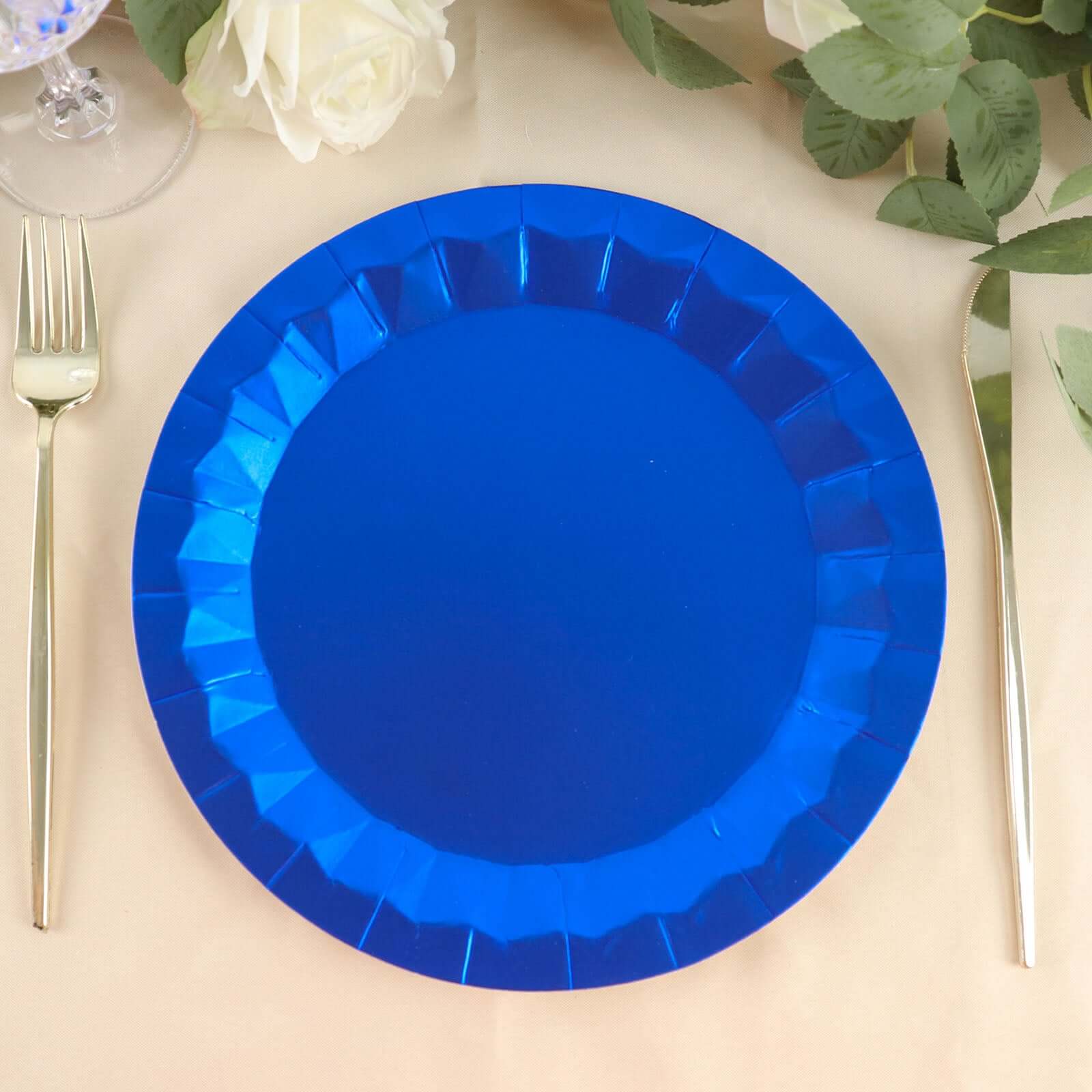 25-Pack Paper Round Dinner Plates 9" Royal Blue with Geometric Prism Rim - 400GSM Disposable Party Plates - Image 13