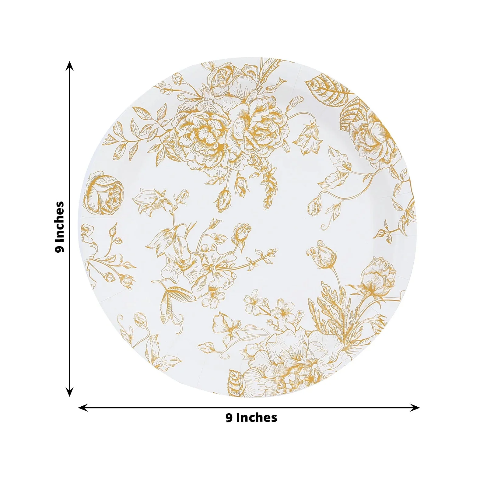 25-Pack Paper Round Dinner Plates 9" White with Gold French Toile Pattern - Disposable Floral Party Plates for Chic Events - Image 3