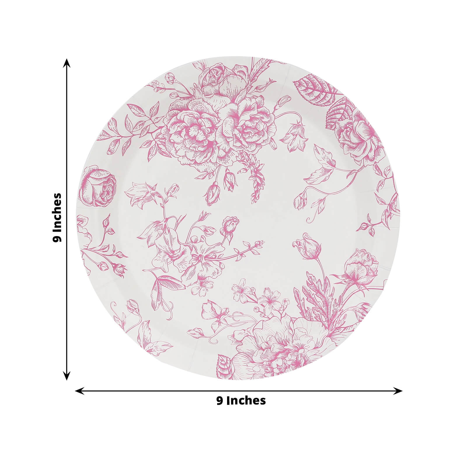 25-Pack Paper Round Dinner Plates 9" White with Pink French Toile Pattern - Disposable Floral Party Plates for Chic Events - Image 2