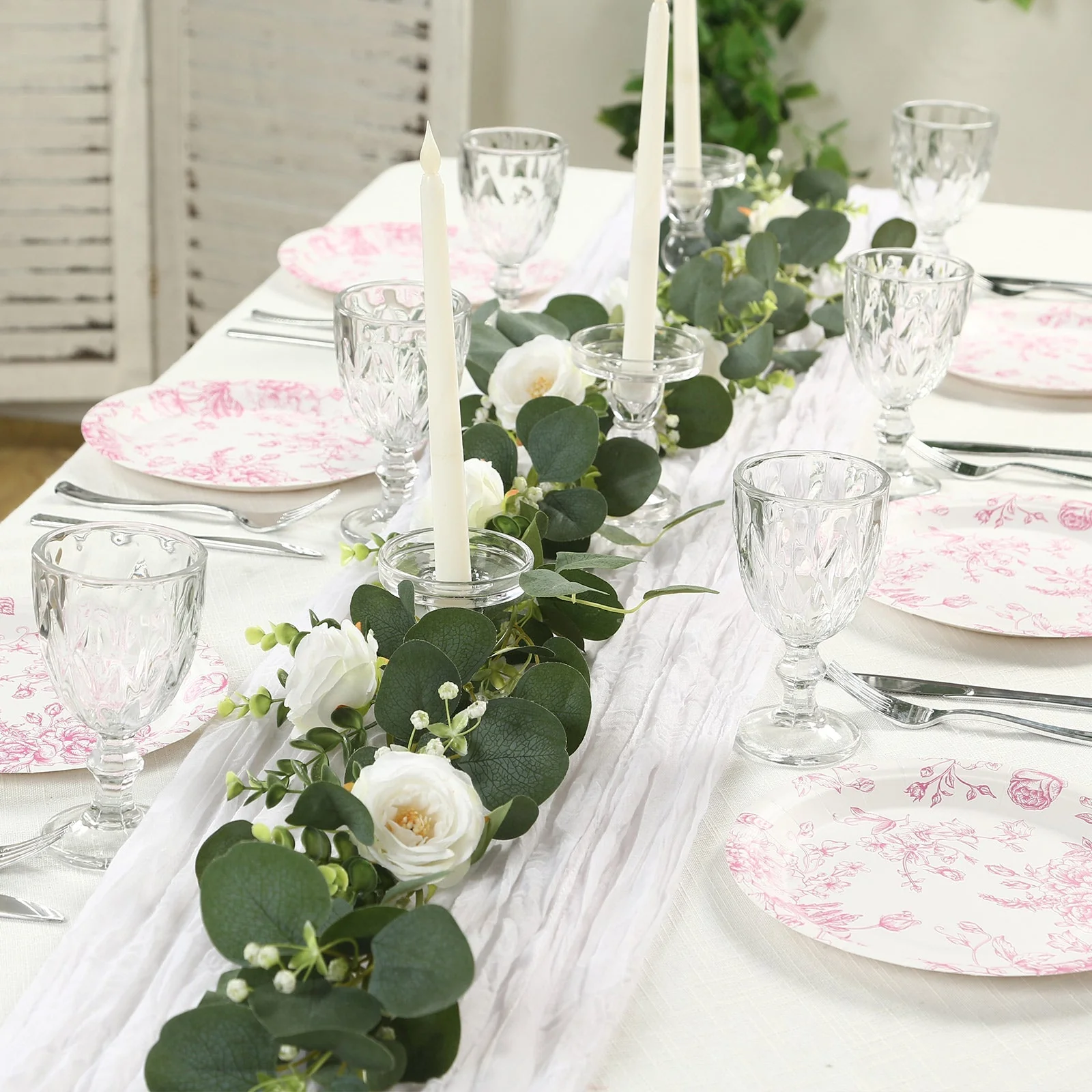25-Pack Paper Round Dinner Plates 9" White with Pink French Toile Pattern - Disposable Floral Party Plates for Chic Events - Image 5