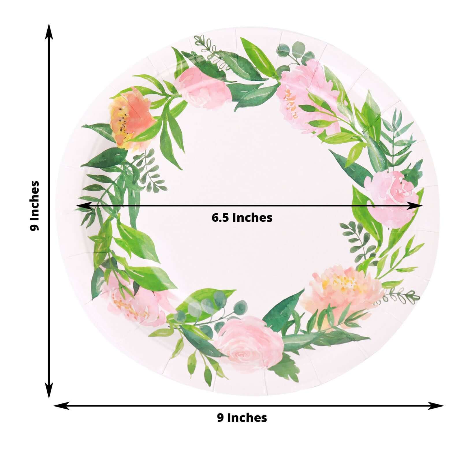 25-Pack Paper Round Dinner Plates 9" White with Rose/Peony Flower Wreath - Disposable Party Plates for Special Occasions & Gatherings - Image 3