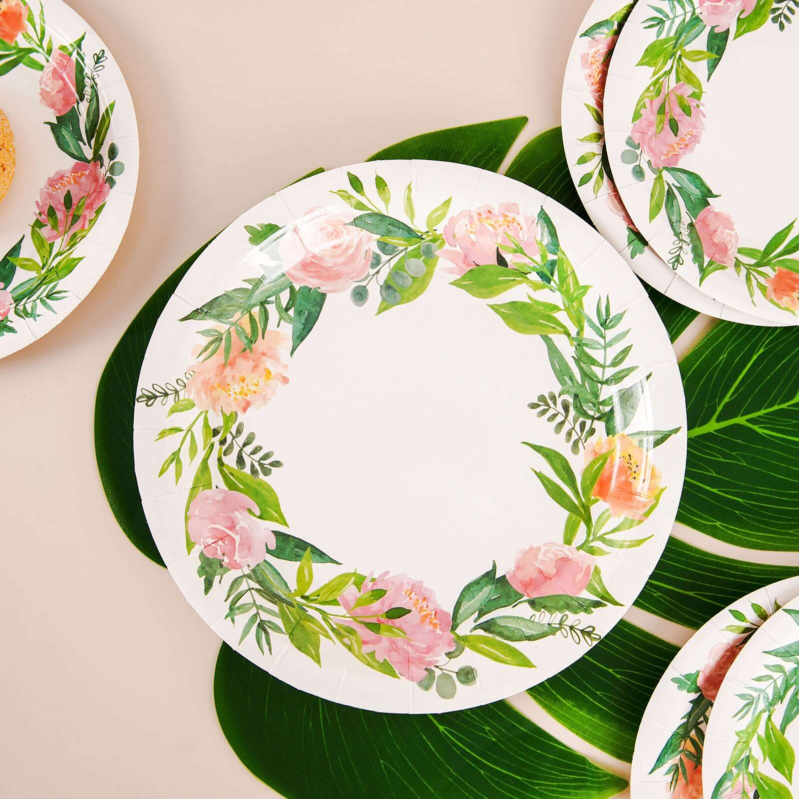 25-Pack Paper Round Dinner Plates 9" White with Rose/Peony Flower Wreath - Disposable Party Plates for Special Occasions & Gatherings - Image 5