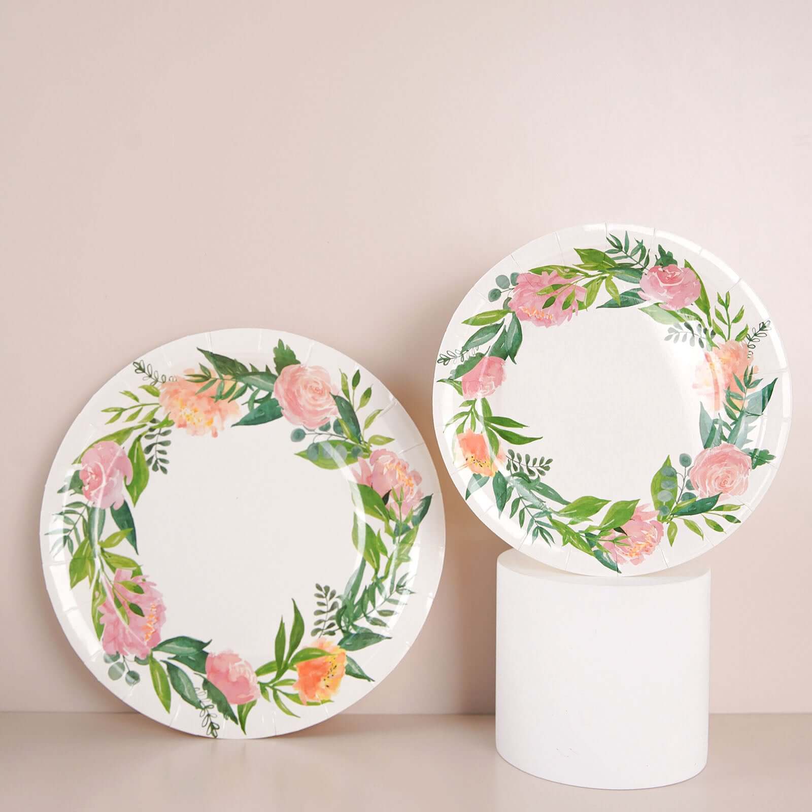 25-Pack Paper Round Dinner Plates 9" White with Rose/Peony Flower Wreath - Disposable Party Plates for Special Occasions & Gatherings - Image 7