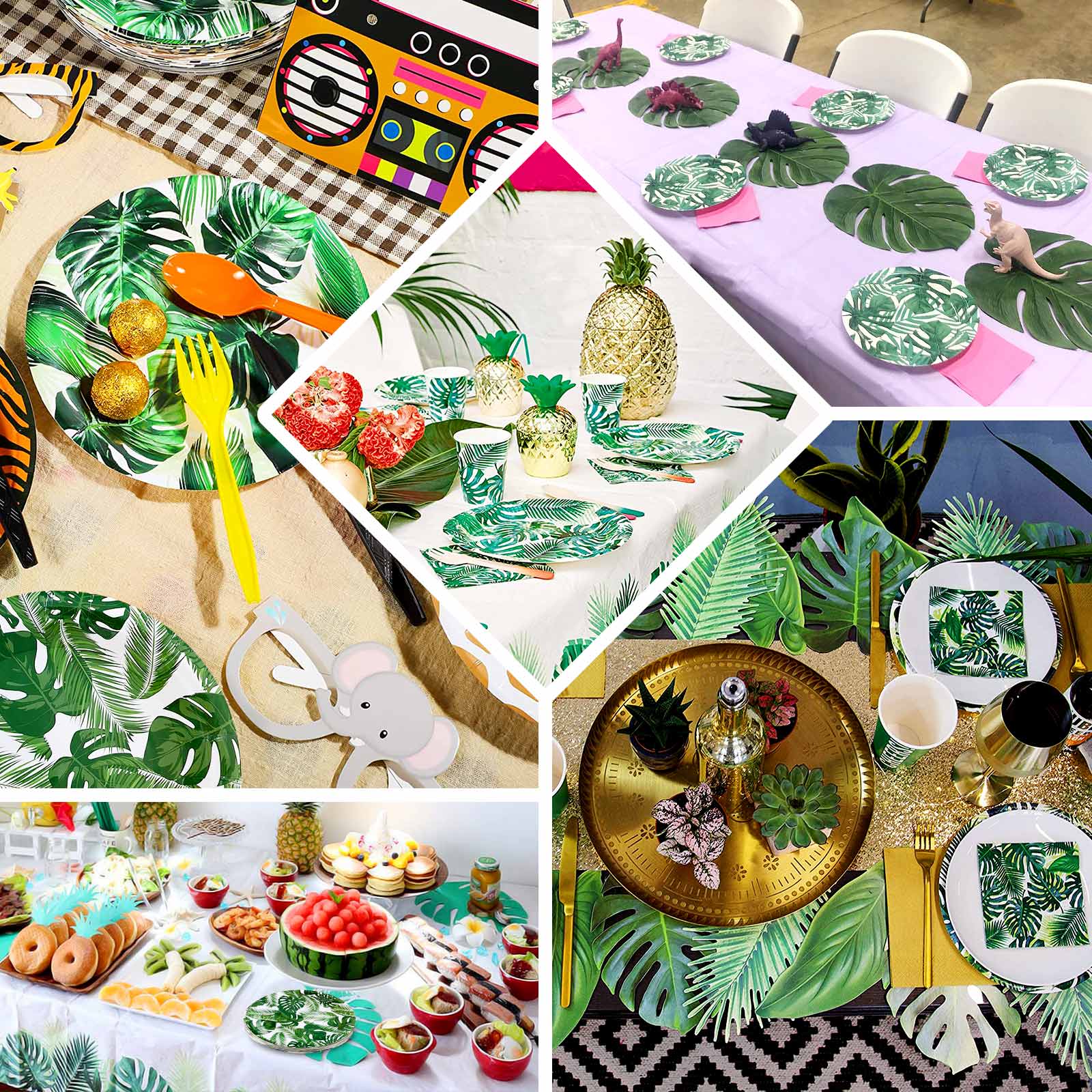 25-Pack Paper Round Dinner Plates 9" White with Tropical Palm Leaf Design - 300GSM Disposable Party Plates for Boho Chic & Jungle Themed Events - Image 5