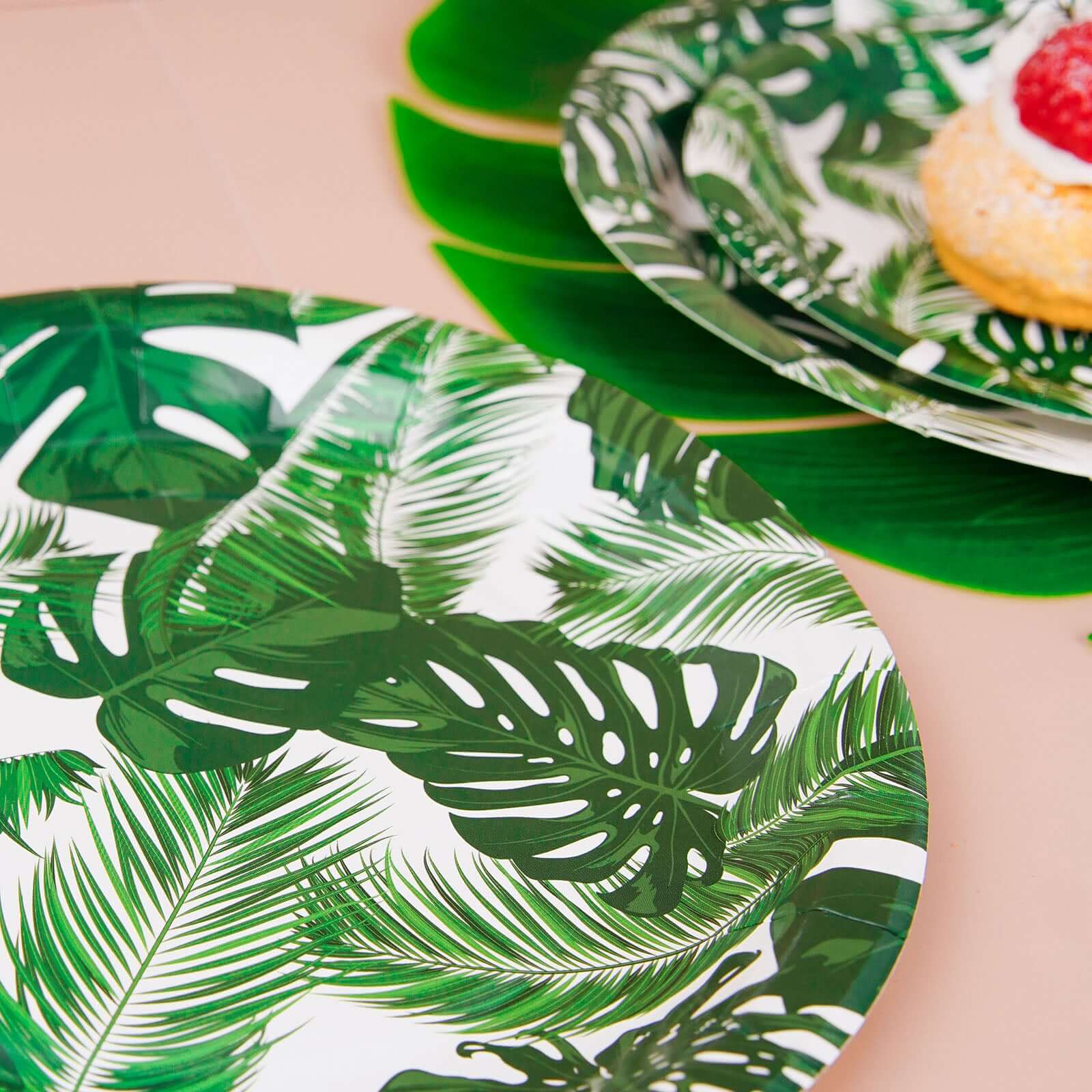 25-Pack Paper Round Dinner Plates 9" White with Tropical Palm Leaf Design - 300GSM Disposable Party Plates for Boho Chic & Jungle Themed Events - Image 8