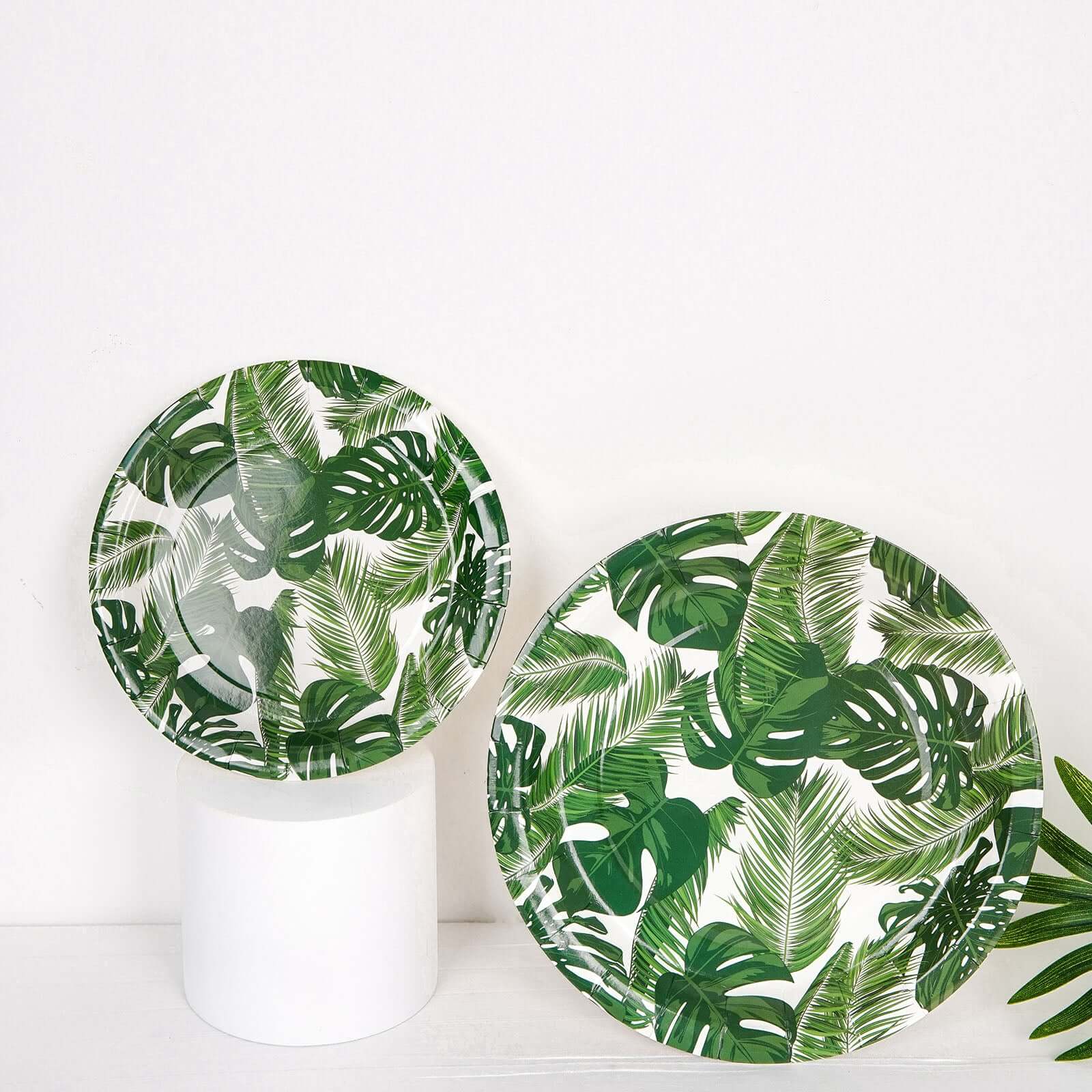 25-Pack Paper Round Dinner Plates 9" White with Tropical Palm Leaf Design - 300GSM Disposable Party Plates for Boho Chic & Jungle Themed Events - Image 9