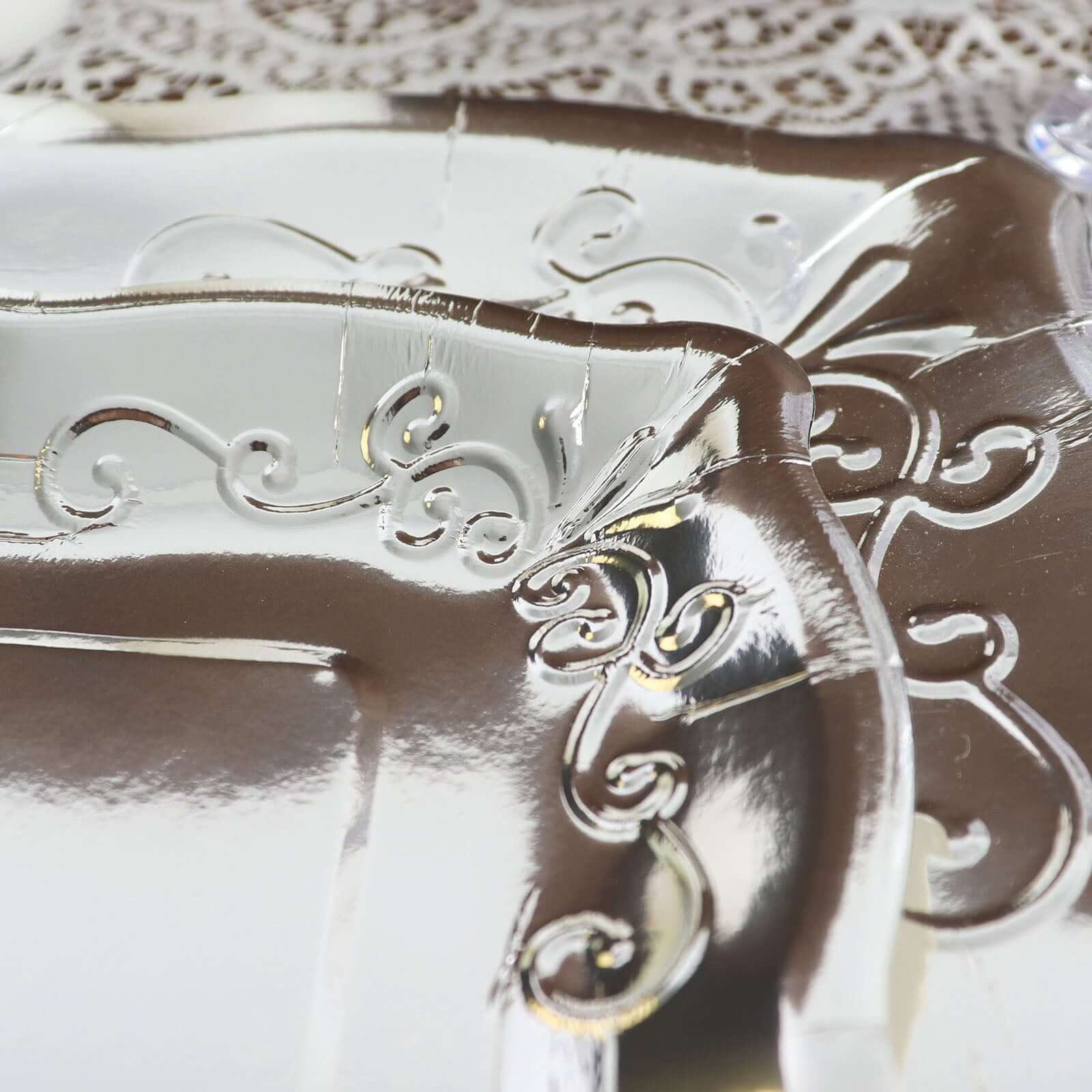 25-Pack Paper Square Dessert Plates 7" Silver with Vintage Pottery Embossed Design - Shiny Metallic Disposable Appetizer Plates - Image 21