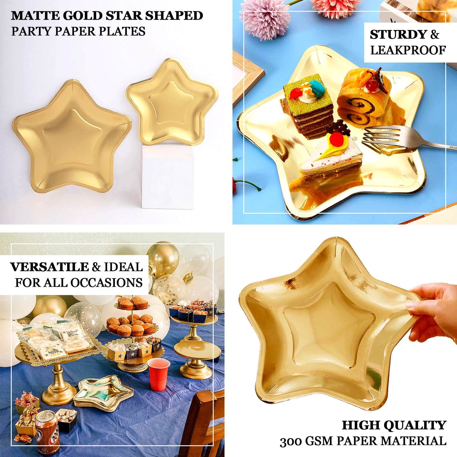 25-Pack Paper Star Shaped Dinner Plates 9" Matte Gold - 300GSM Eco-friendly Disposable Party Plates for Festive Occasions - Image 4