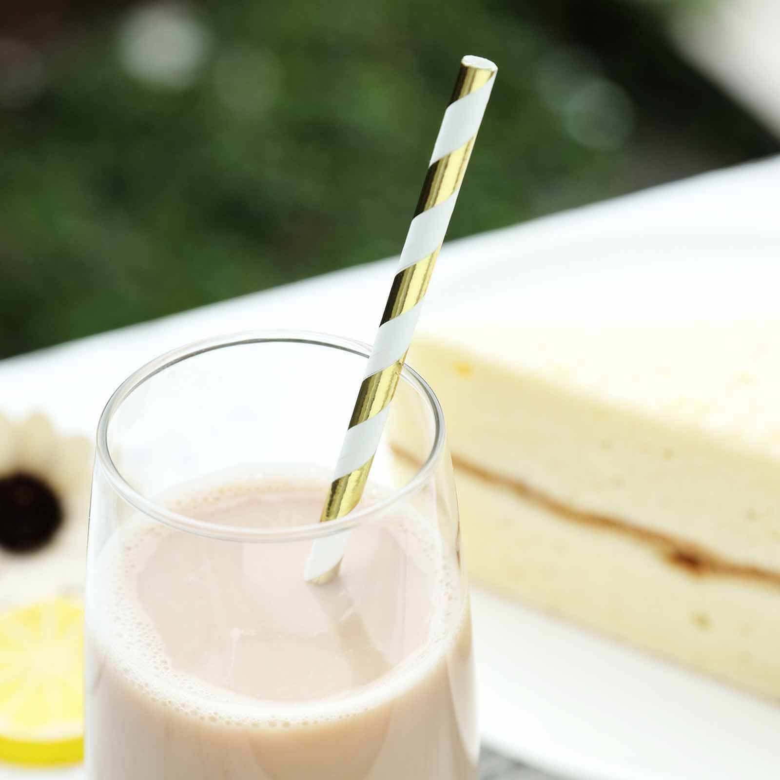 25-Pack Paper Straws 8" White/Gold Striped - Disposable Straws for Parties - Image 11