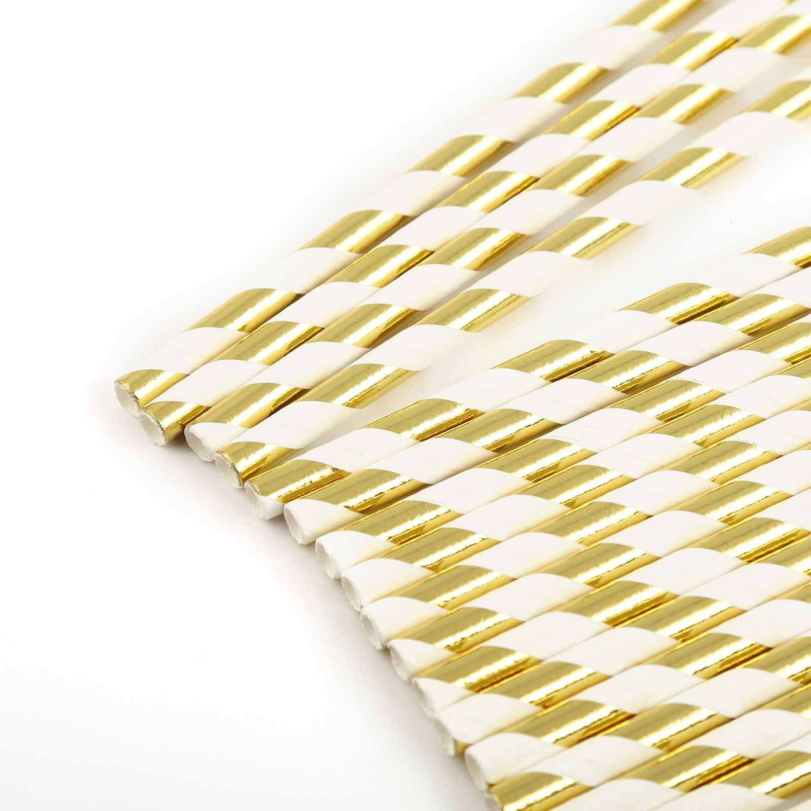 25-Pack Paper Straws 8" White/Gold Striped - Disposable Straws for Parties - Image 13