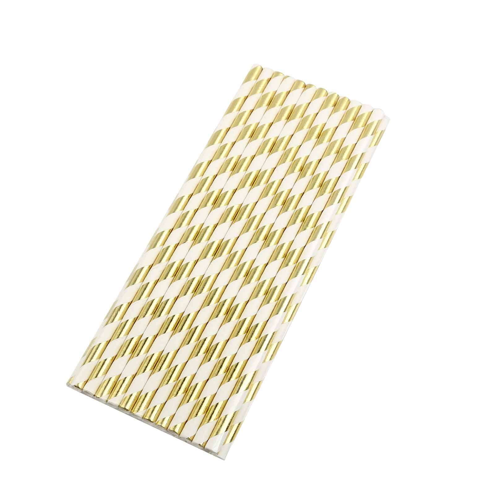 25-Pack Paper Straws 8" White/Gold Striped - Disposable Straws for Parties - Image 14