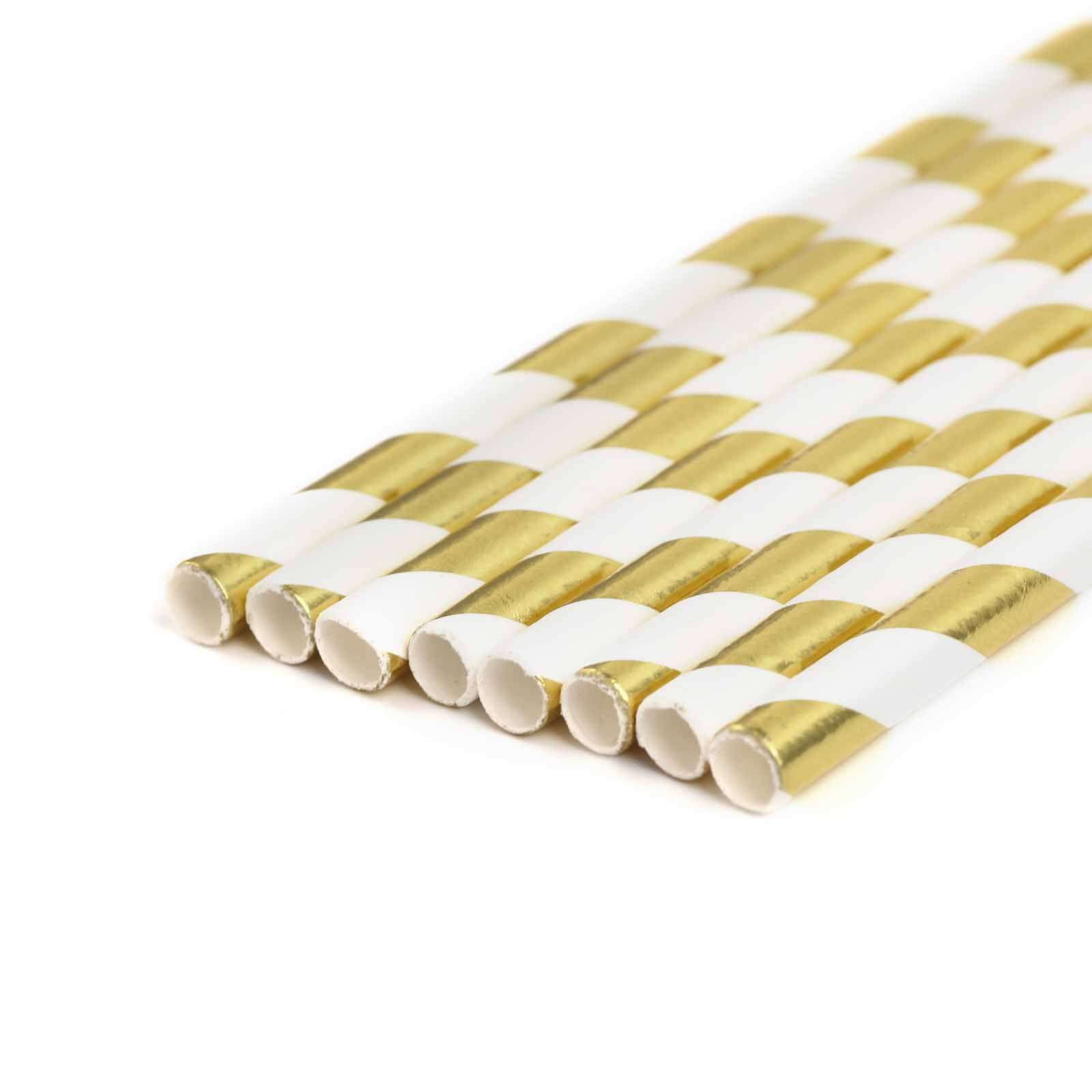 25-Pack Paper Straws 8" White/Gold Striped - Disposable Straws for Parties - Image 15
