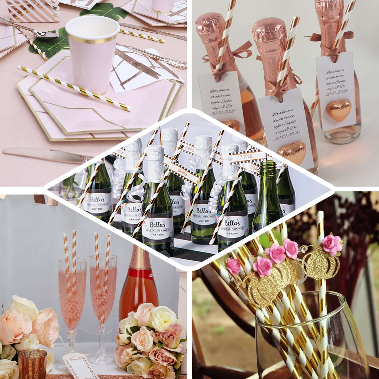 25-Pack Paper Straws 8" White/Gold Striped - Disposable Straws for Parties - Image 5