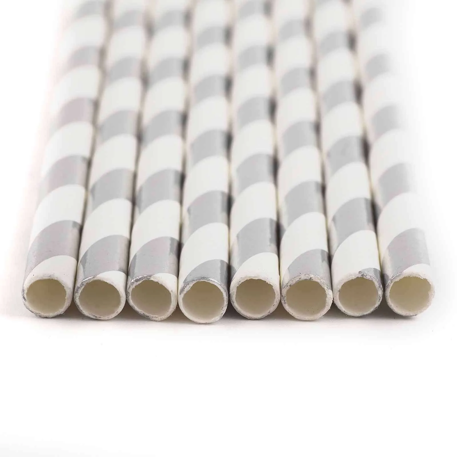 25-Pack Paper Straws 8" White/Silver Striped - Disposable Straws for Parties - Image 13
