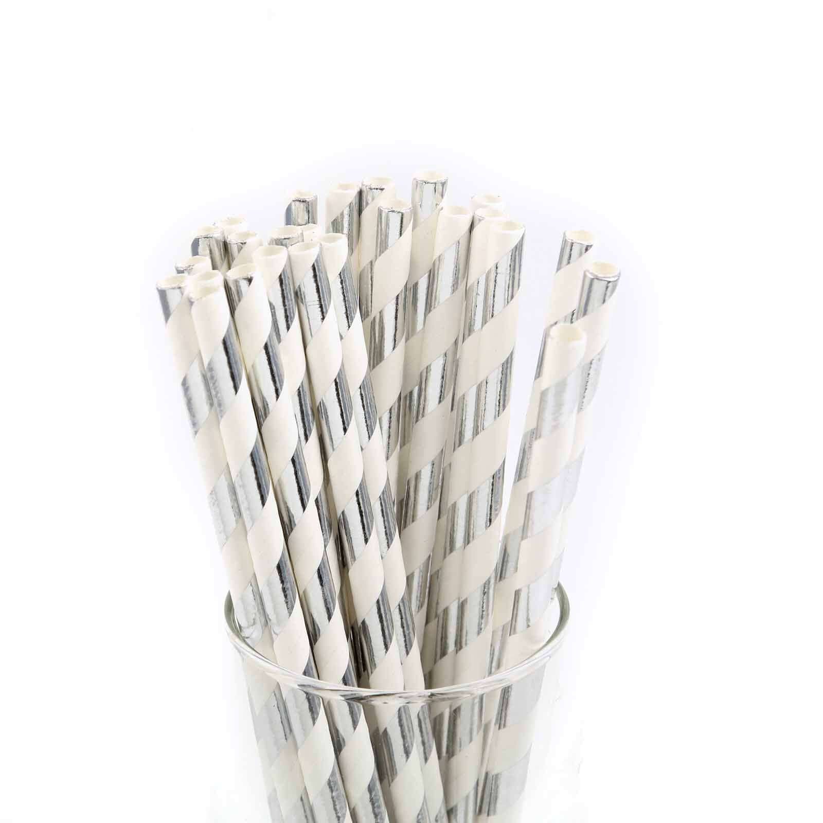 25-Pack Paper Straws 8" White/Silver Striped - Disposable Straws for Parties - Image 14