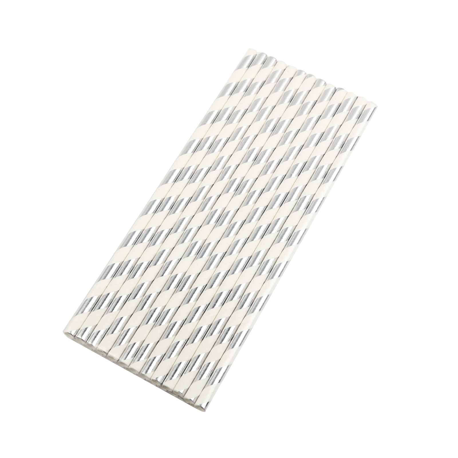 25-Pack Paper Straws 8" White/Silver Striped - Disposable Straws for Parties - Image 15
