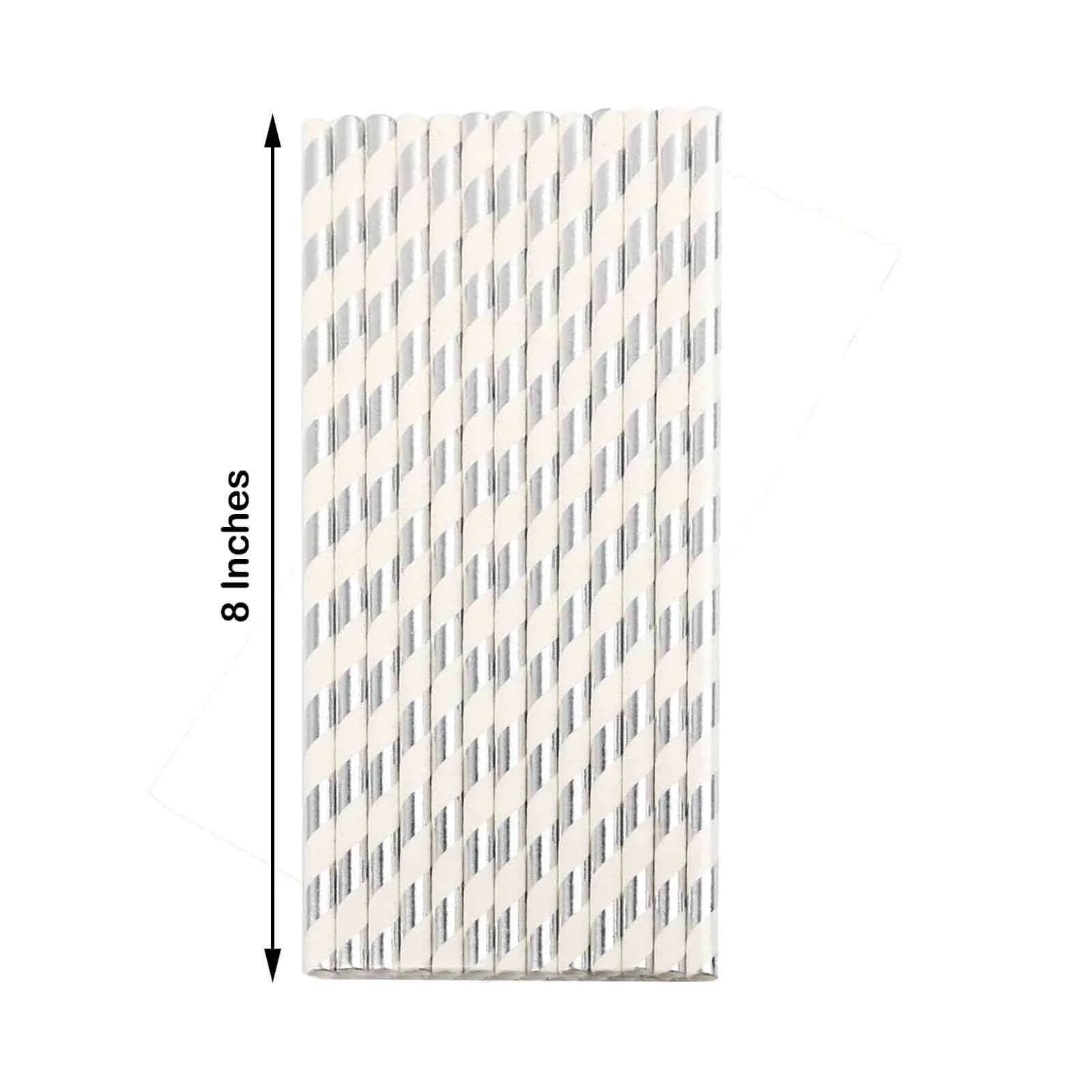 25-Pack Paper Straws 8" White/Silver Striped - Disposable Straws for Parties - Image 3
