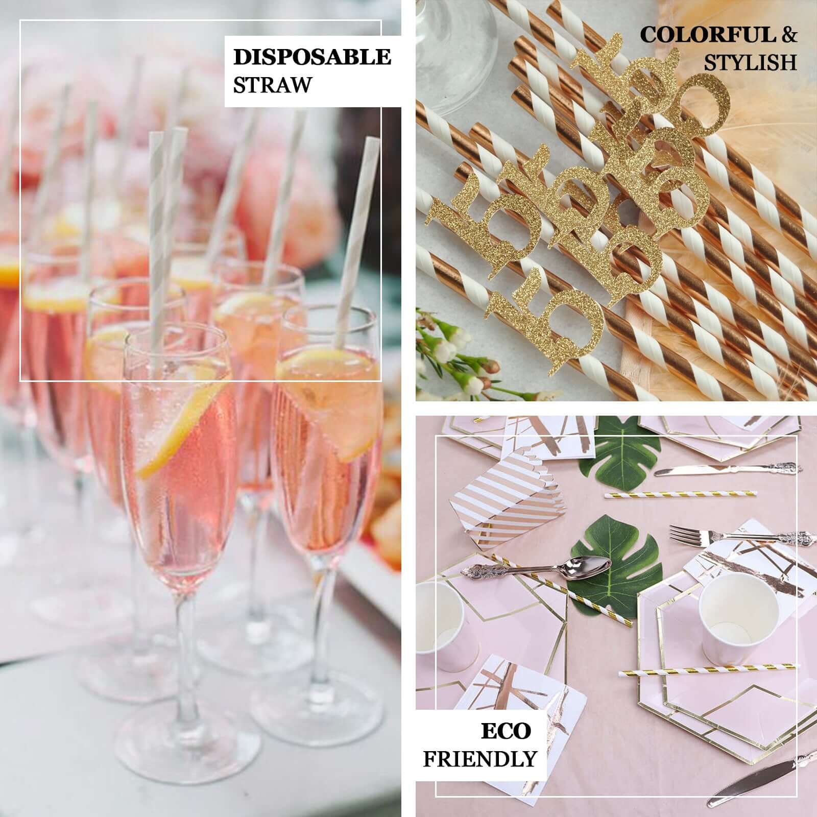 25-Pack Paper Straws 8" White/Silver Striped - Disposable Straws for Parties - Image 4