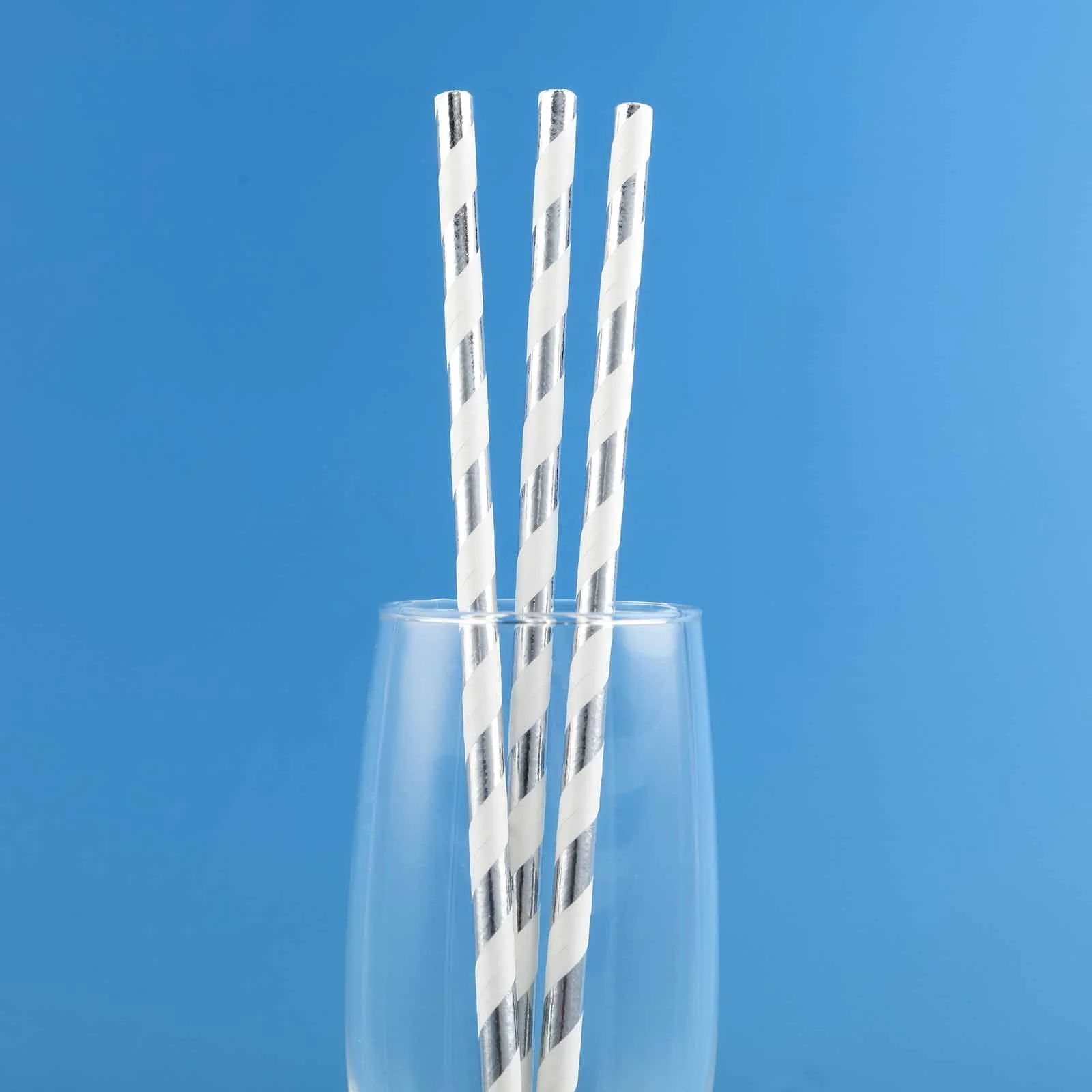 25-Pack Paper Straws 8" White/Silver Striped - Disposable Straws for Parties - Image 9