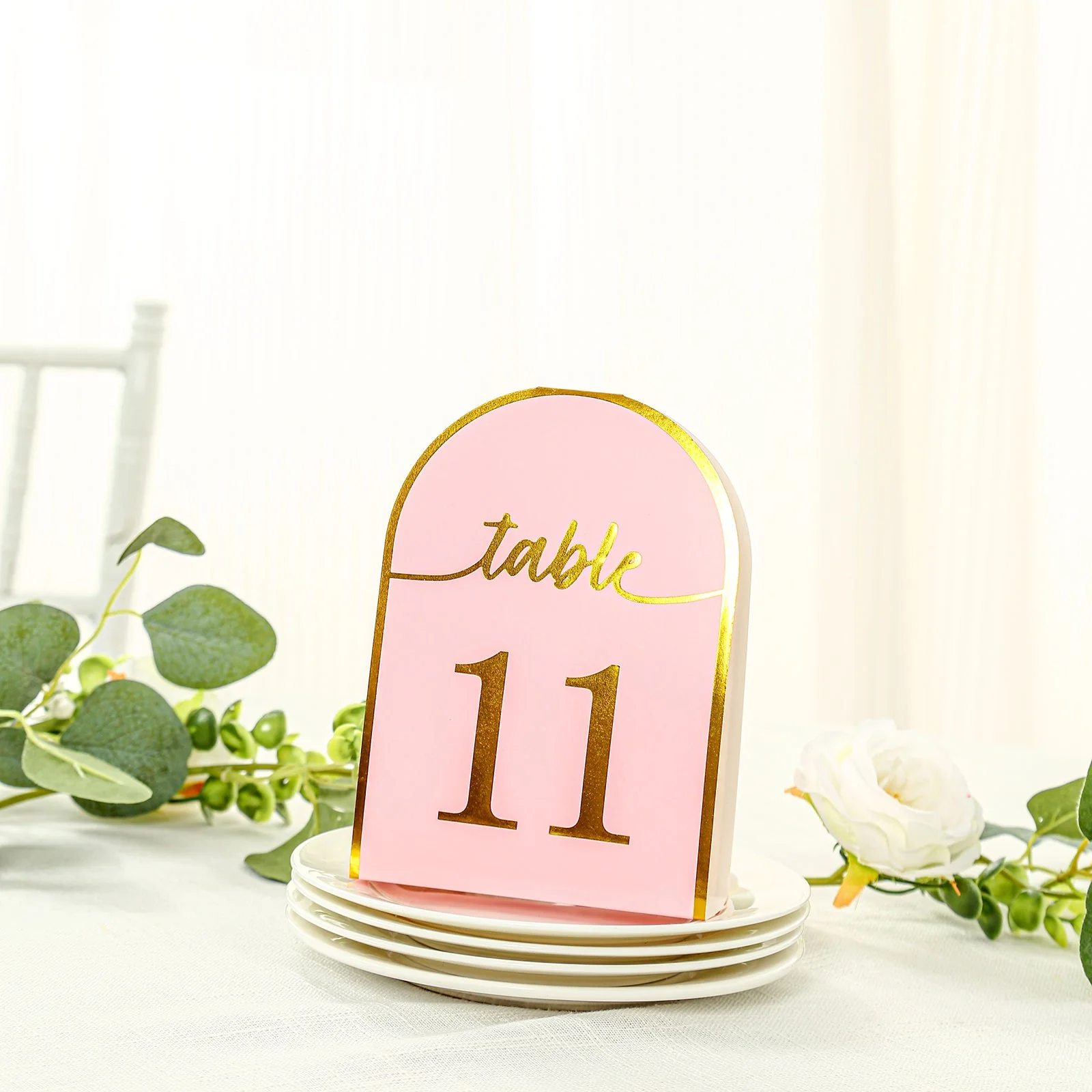 25-Pack Disposable Table Numbers 7" Blush Free Standing Double Sided Table Number Place Cards with Metallic Gold Foil Numbers 1-25 - Image 2