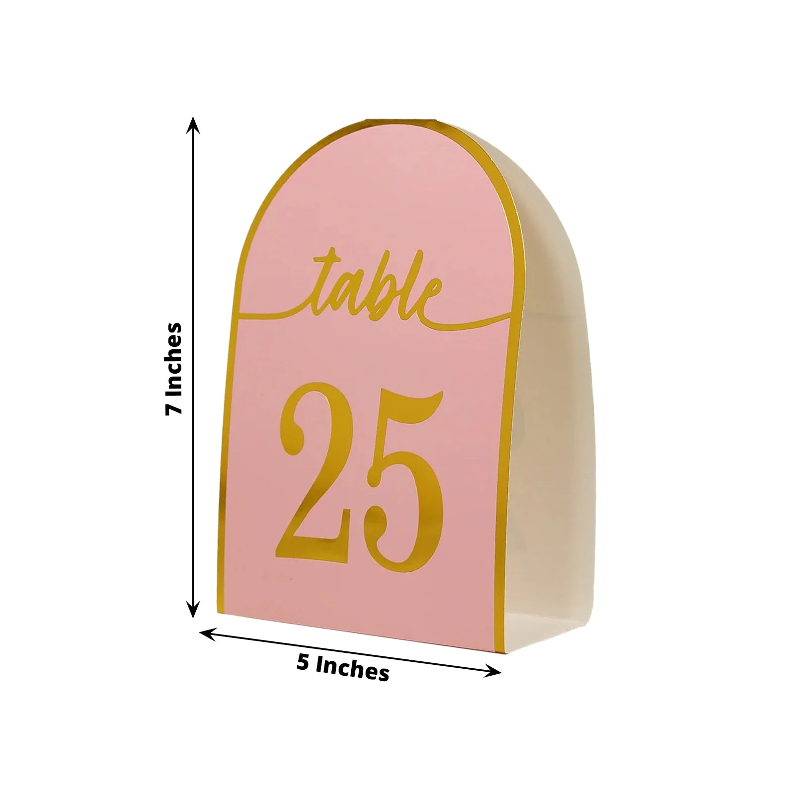 25-Pack Disposable Table Numbers 7" Blush Free Standing Double Sided Table Number Place Cards with Metallic Gold Foil Numbers 1-25 - Image 3